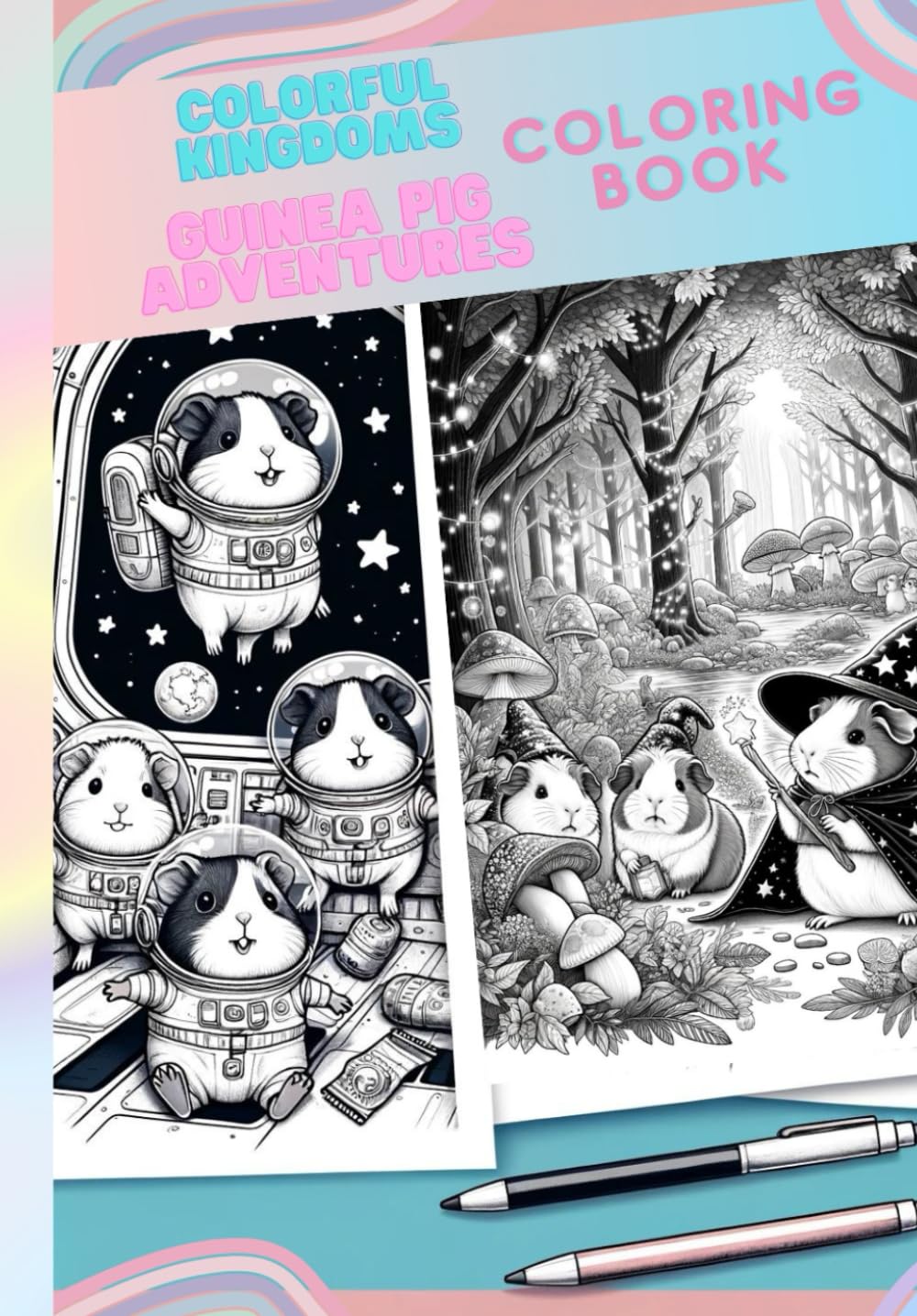 Colorful Kingdoms "Guinea pig Adventures" Coloring book: Funny, cute animals and relaxing