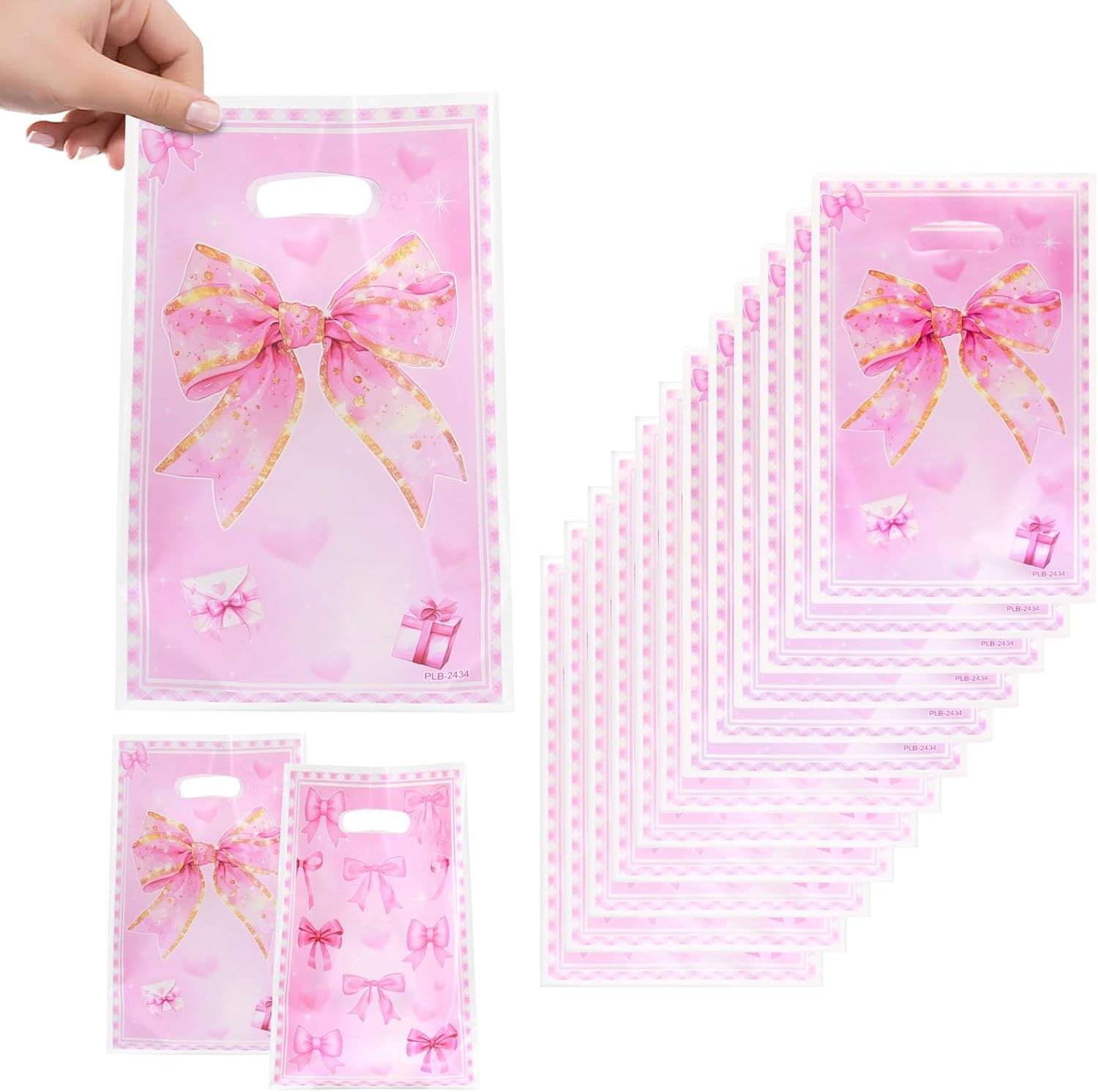 Infankey 50 Pieces Pink Bow Plastic Gift Bags Cute Coquette Bow Party Favor Bags Candy Goodie Treat Bags for Birthday Bridal Shower Bachelorette Engage Wedding Sweet Party Supplies
