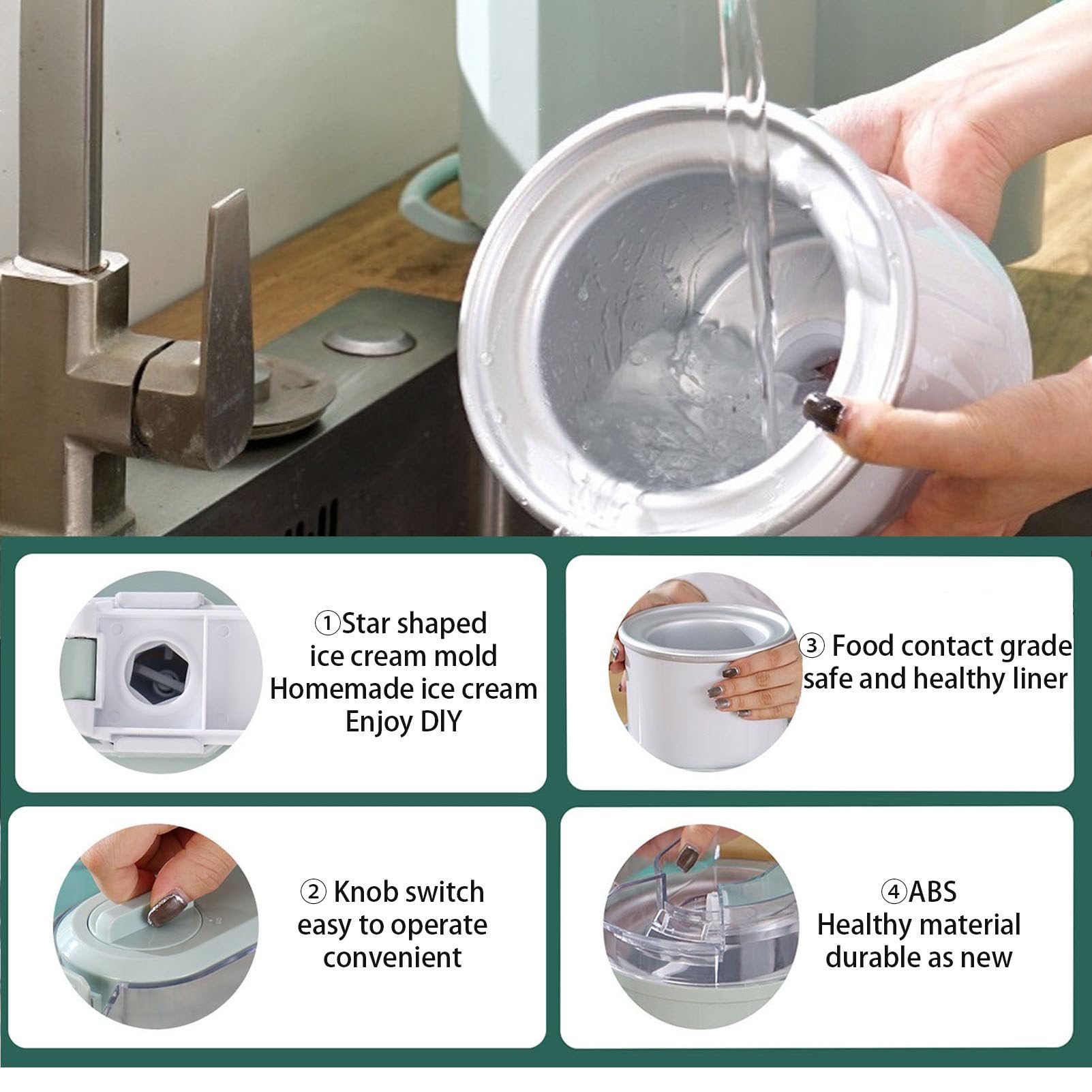 Machine à Glace Italienne EntièRement Automatique, avec Une Capacité De 1 L pour Yaourts Aux Fruits, Sorbets GlacéS, Coupes De Glace Et Boules De Glace.