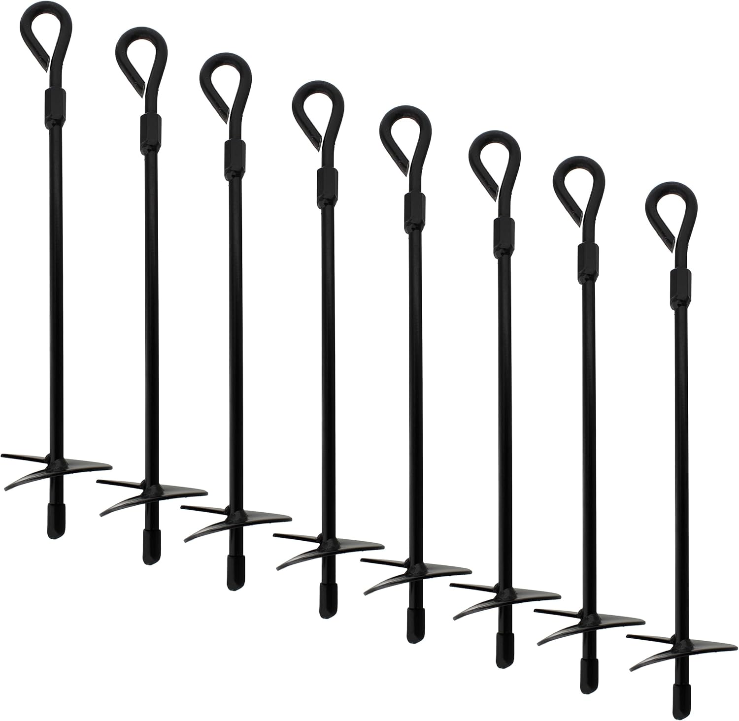 BISupply Ground Anchors, 15 Inch - 8pk Black Shed Anchor Kit Greenhouse Tie Down Ground Stakes with Drillable Eyebolt