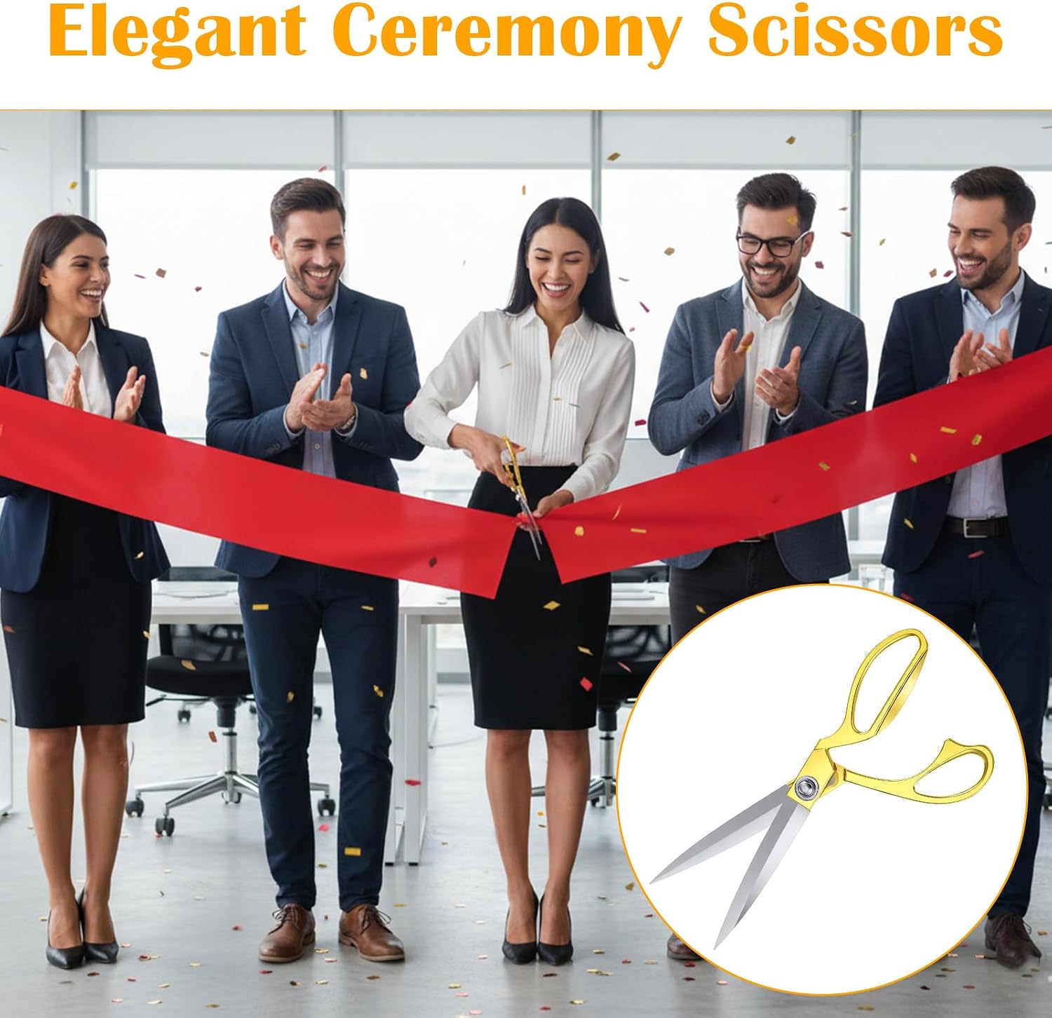 4 Pcs Ribbon Cutting Scissors Metal Heavy Duty Stainless Steel Fabric Tailor for Ceremony Events Inaugurations Dressmaking Sewing Plastic Cardboard, 10.43 x 2.76 Inch (Gold)
