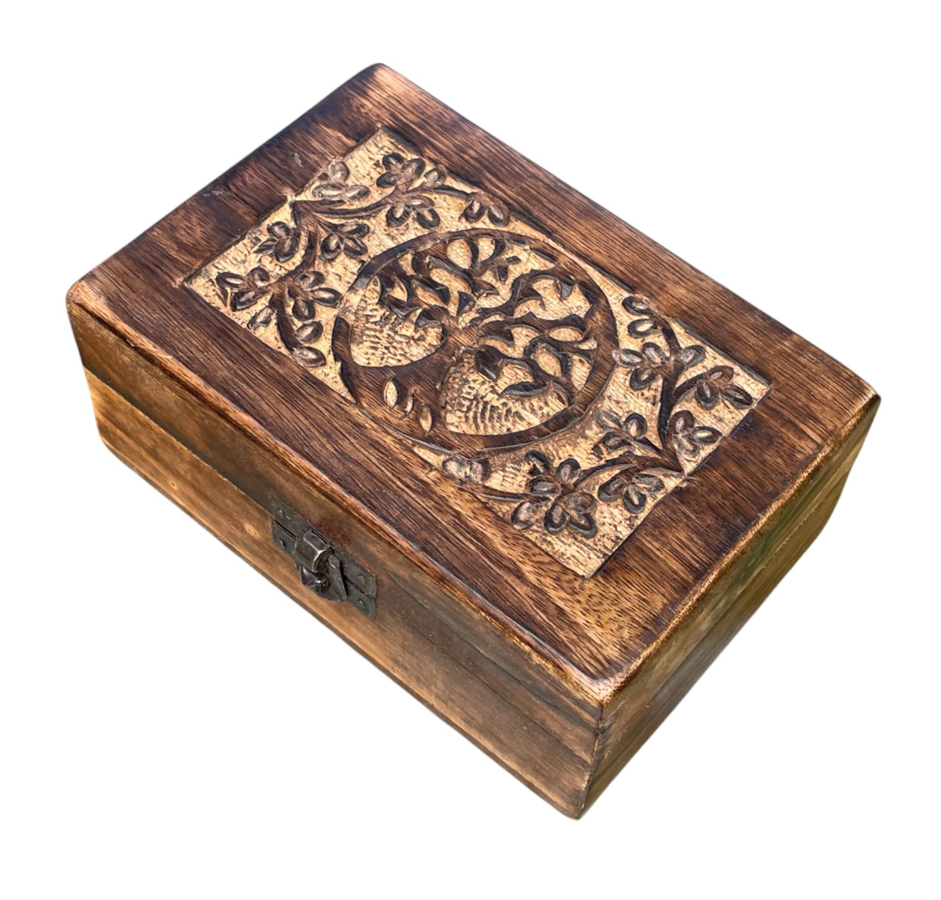 Only Colours Men's Natural Mango Wood Colour Tree Of Life Wooden Keepsake Box - Small Storage Boxes With Lids For Jewellery, Memories & Trinkets - Hinged Lid Storage Boxes - Elegant Jewellery Box For Treasured Keepsakes - Rectangular Shape