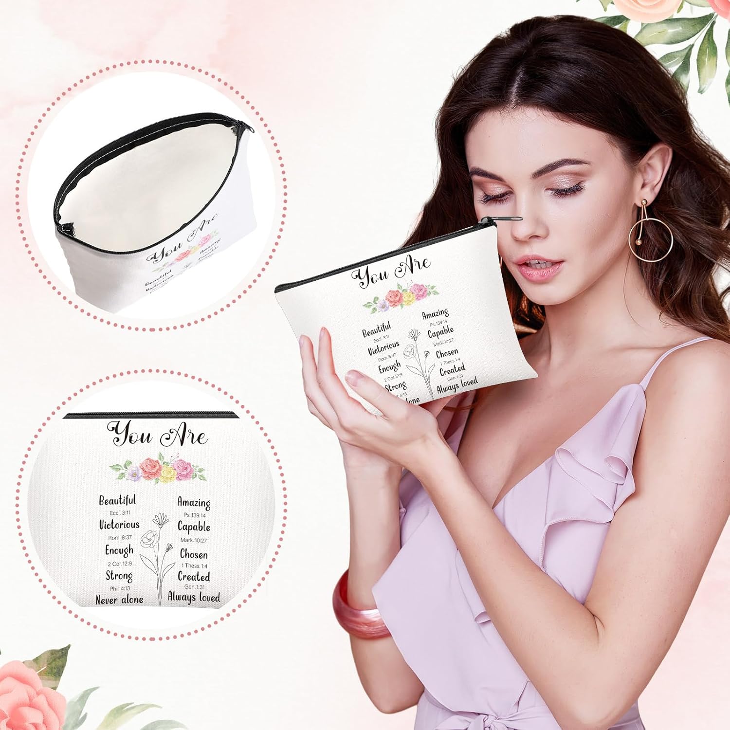 Kosiz 4 Pcs Christmas Employee Appreciation Gift for Women Christian Gifts, Religious Scripture Makeup Bags Bible Verses Keychain Faux Leather Journal Notebook and Ballpoint Pen Encourage Gifts - Image 3