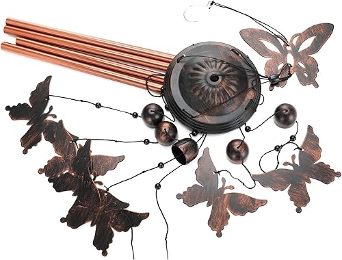 Miniatura 5 de Campanilla de viento de mariposa, campanillas de jardín de metal únicas de 35 pulgadas con 4 tubos de aluminio para regalos de mamá, para abuela,