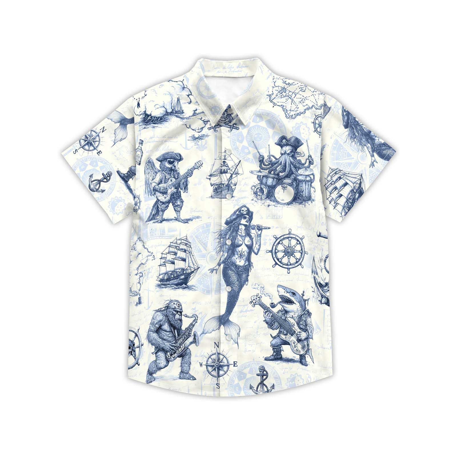THE PIRATE KING Funny Pirate Hawaiian Shirt Boys Girls Beach Tropical Casual Short Sleeve Button Down Shirt for 5-14 Years