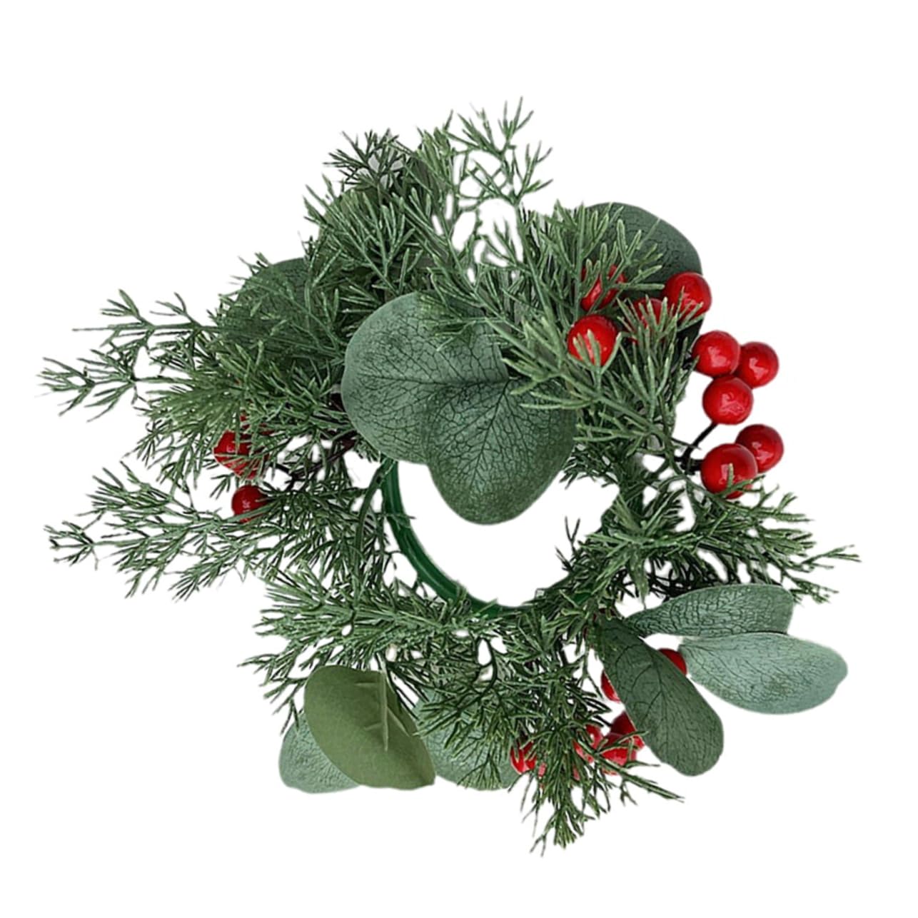 Anneome Candleholder Wreath Christmas Candle Ring Wreath Faux Berry Branch Xmas Hanging Elegant Floral Mix
