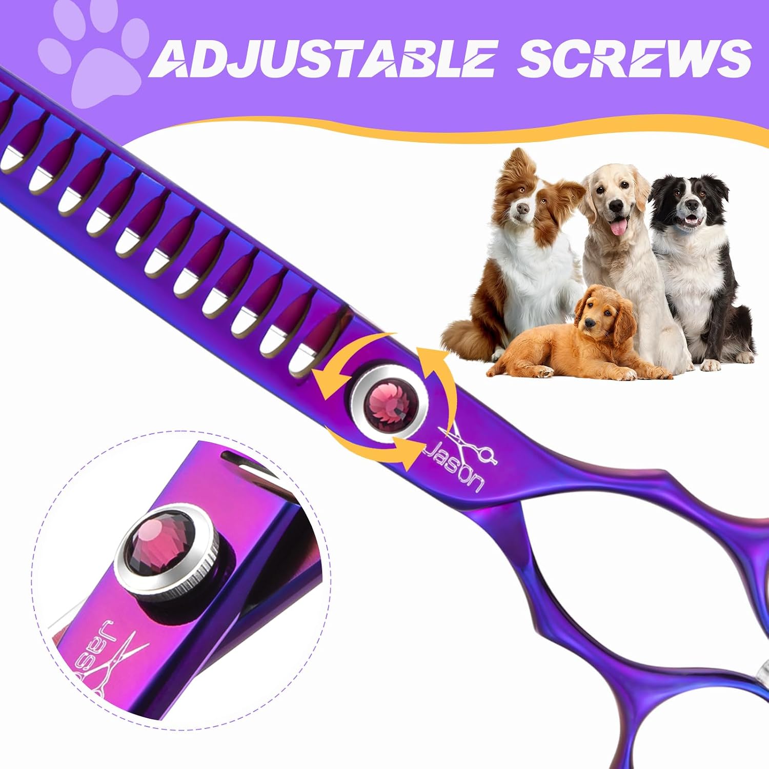JASON Dog Grooming Chunker Scissors - 7.5" Chunking Shears 18 Teeth Purple image 3