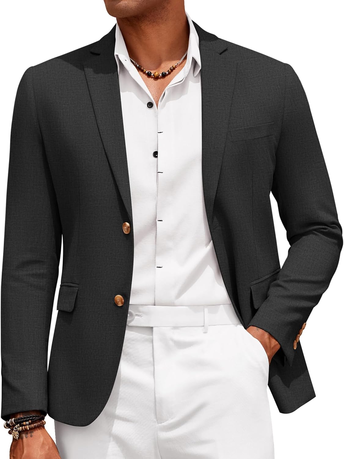 COOFANDY Mens Casual Cotton Linen Blazer Lightweight Linen Sport Coat Two Button Suit Jacket