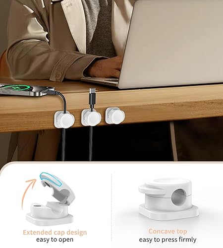 Miniatura 4 de Organizador de cables, clips magnéticos para cables, gestión de cables con adhesivo mejorado, organizador de escritorio, escritorio de oficina y