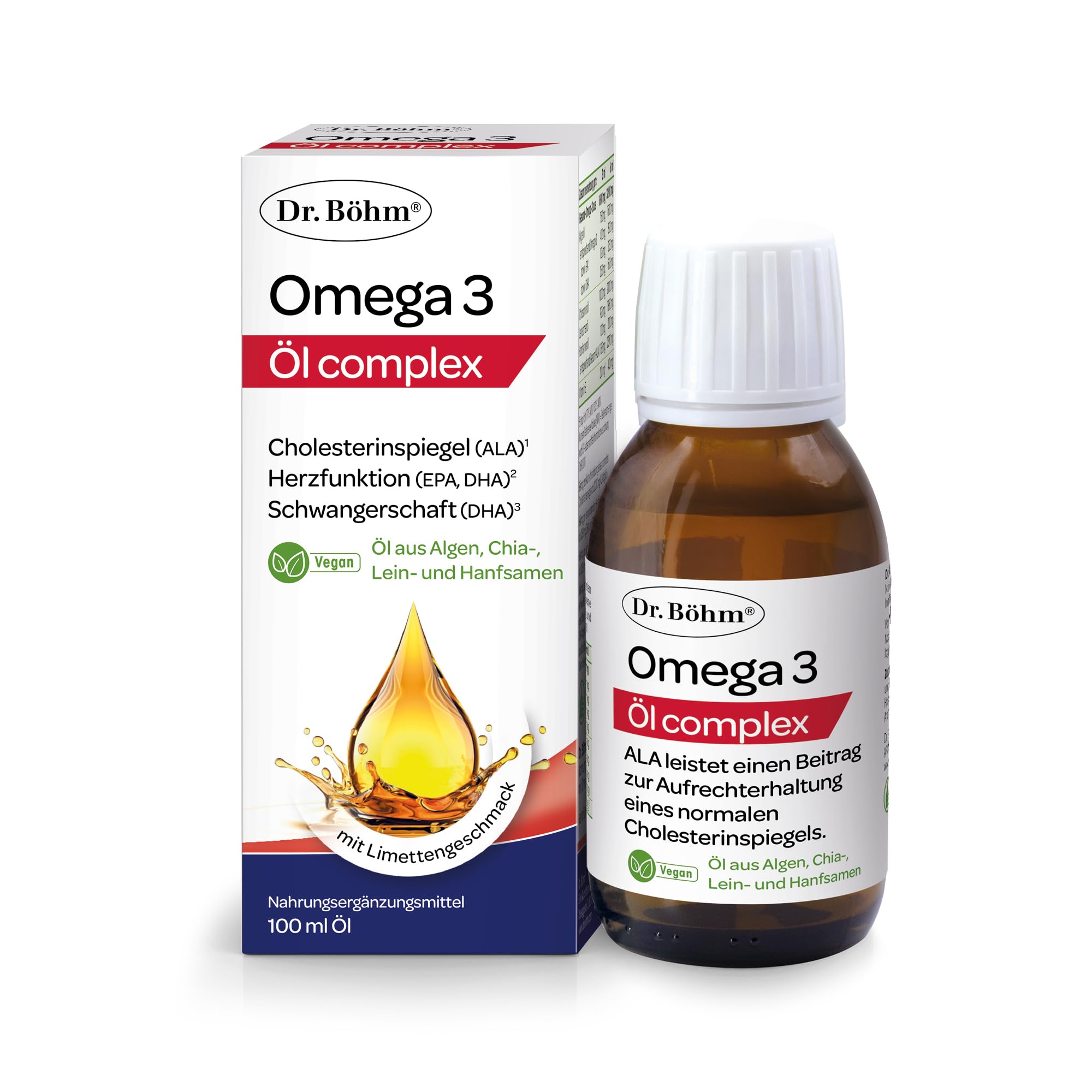 Dr. Böhm Omega-3 Öl hochdosiert – veganes Algen- & Samenöl – Limette