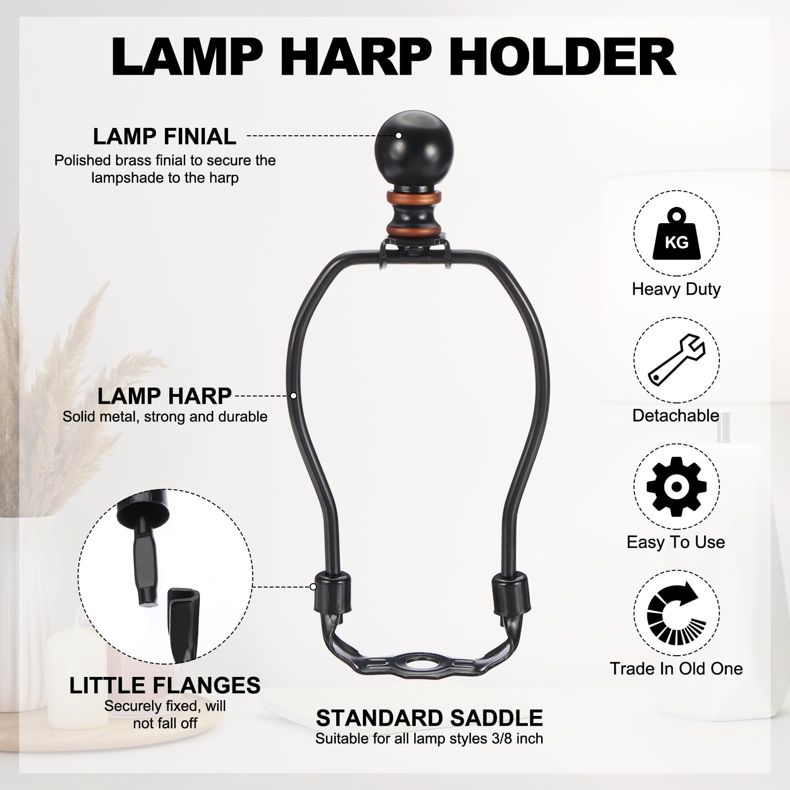 PATIKIL 5.5 Inch Lamp Harp Kit with Finial, 1 Set Detachable Lamp Shade Bracket Holder - Image 3