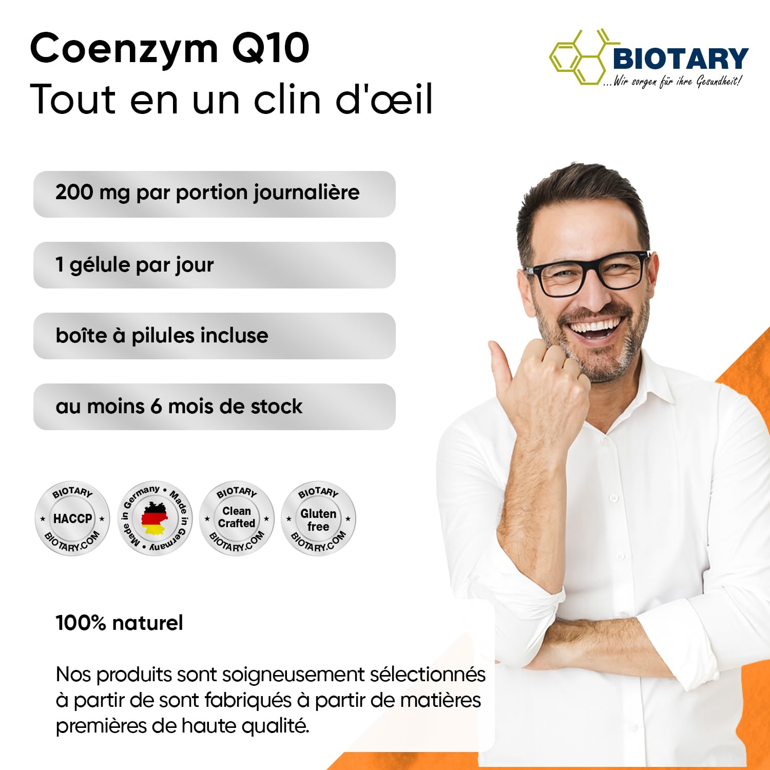 Coenzyme Q10 180 gélules 200 mg d’ubiquinone par gélule avec boîte à pilules incluse 6 mois de réserve avec vitamines C B3 B7 et poivre noir 100% végan qualité contrôlée
