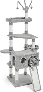 Pesofer Cat Tree 6 Levels Cat Tower House with Sisal Scratching Posts, Cat Condo, Plush Perch and Hammock Light Grey