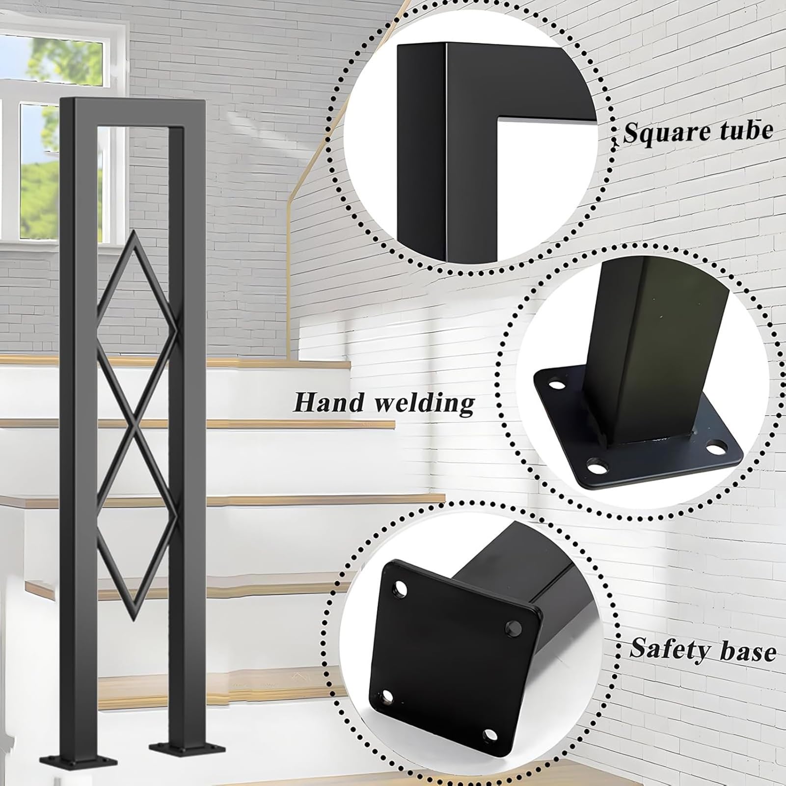 Ringhiera Corrimano Per Scale - Passamano Per Scale Metallo Interne, Corrimano In Metallo Antiscivolo Di Sicurezza, Kit Di Supporto Per Soppalchi In Corridoio(95cm)