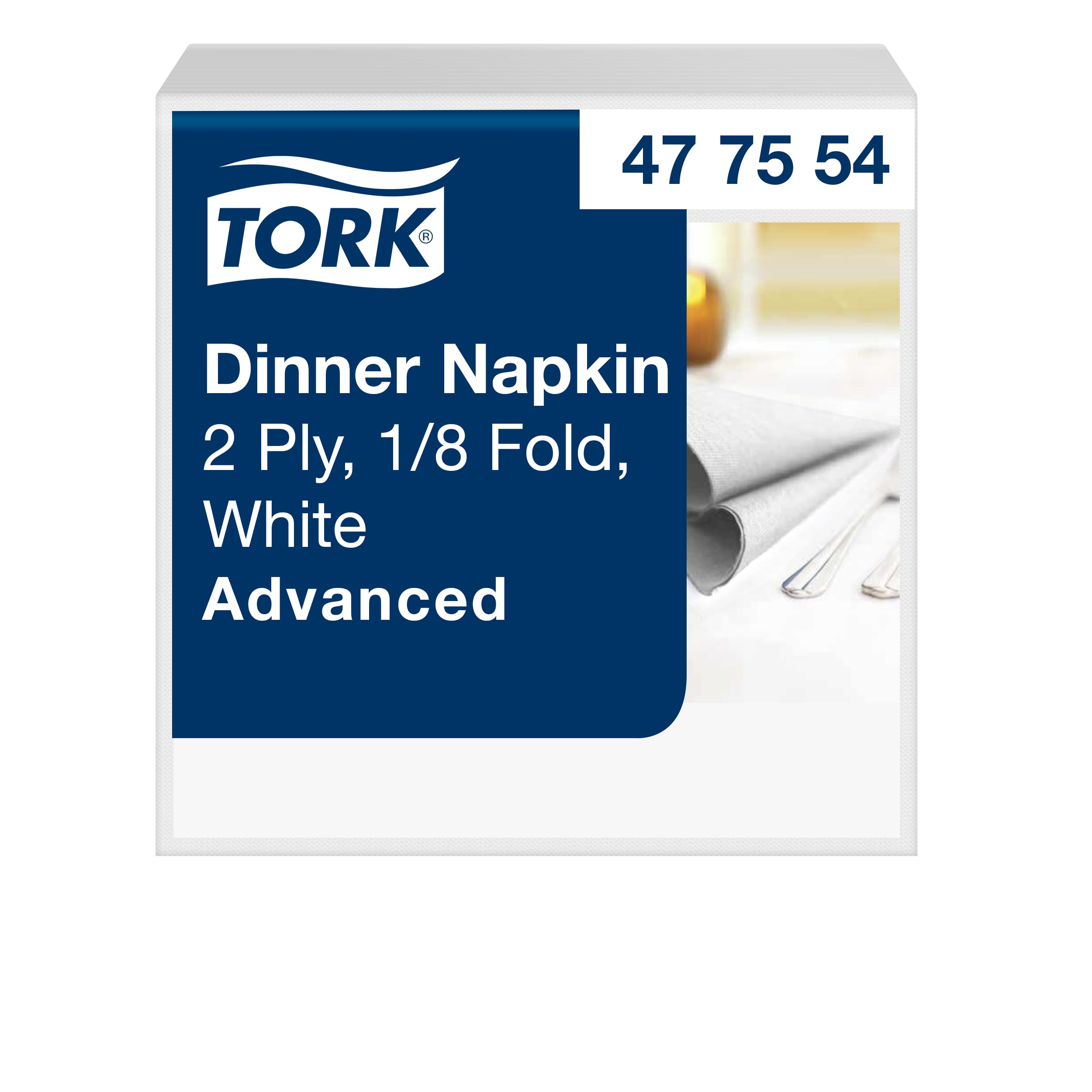 Tork Biała Serwetka Obiadowa, Składana 1/8, 2-warstwowa, 39 cm x 39 cm, 12 x 150 serwetek, 477554