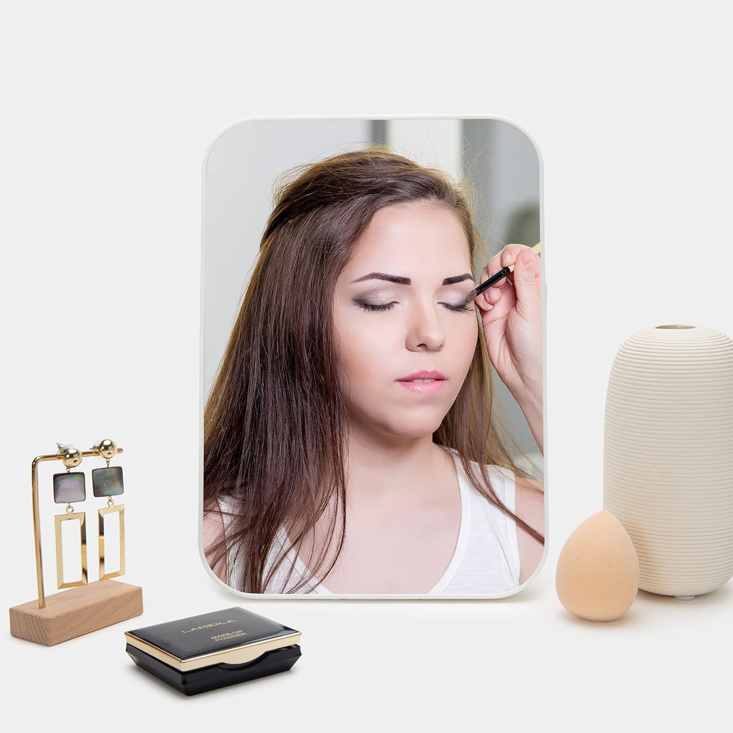 SGUTEN Small Table Top Desk Mirrors for Makeup, Portable Travel Makeup Mirror with Stand, 9.5-inch 180°Adjustable Rotation Foldable Mirror, Small Vanity Wall-Mounted Hanging Mirror for Shaving, White : Everything Else