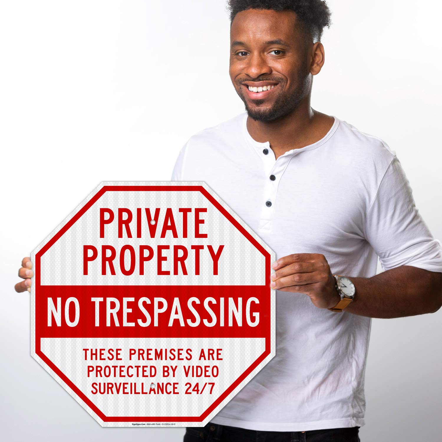 No Trespassing Private Property Sign, Protected by Video Surveillance, 18x18 Inches, 3M EGP Reflective .063 Aluminum, Fade Resistant, Indoor/Outdoor Use, Made in USA