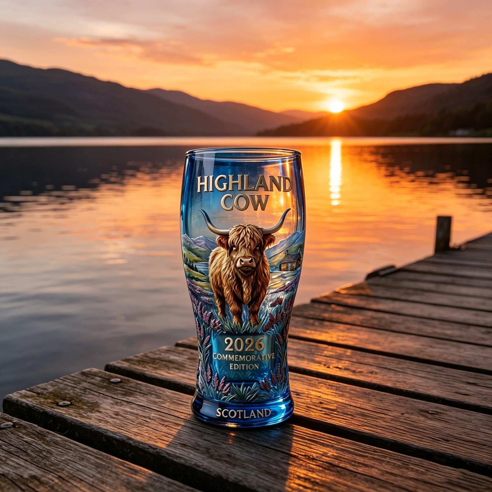Scottish Highland Cow Pint Beer Glass | Traditional Style Drinking Stein for Beer, Cider & Ale | Scotland Themed Decorative Glassware | Ideal for Home Bar, Man Cave or Gift | 1 Glass (A)
