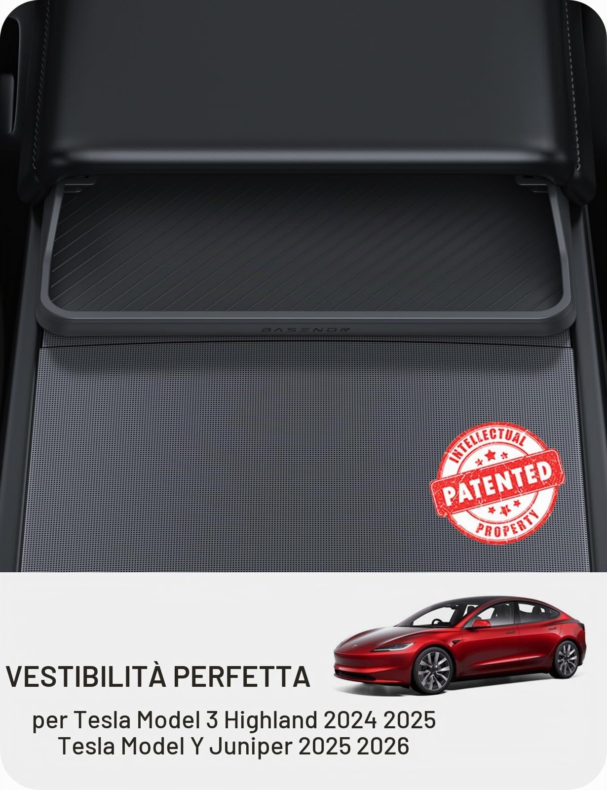 BASENOR 2025 2026 Tesla Model Y 2024-2026 Tesla Model 3 Portaocchiali da Sole per Console Centrale Scatola Portaoggetti Bracciolo in Silicone Scatola Portachiavi Porta Accessori Lnterno