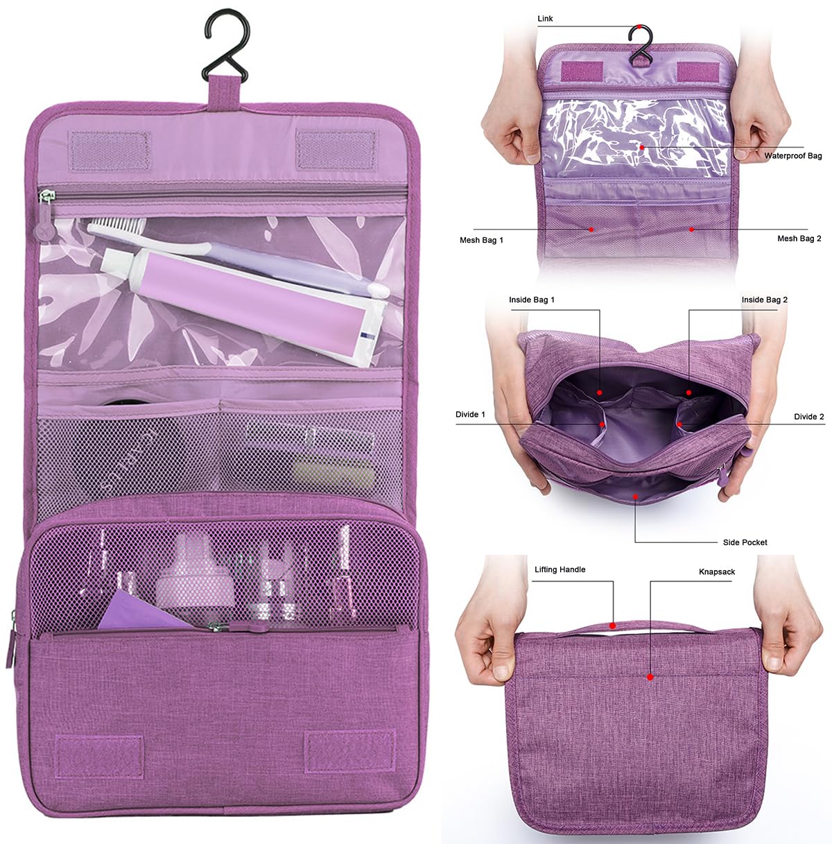 FAVORTALK Hanging Toiletry Bag for Women Navy Wash Bag Travel Makeup Cosmetic Organizer for Men Waterproof Toiletries Organizer for Business Trip Vacation 9.8x3.9x6.7 Inch - XSB12011 - 3