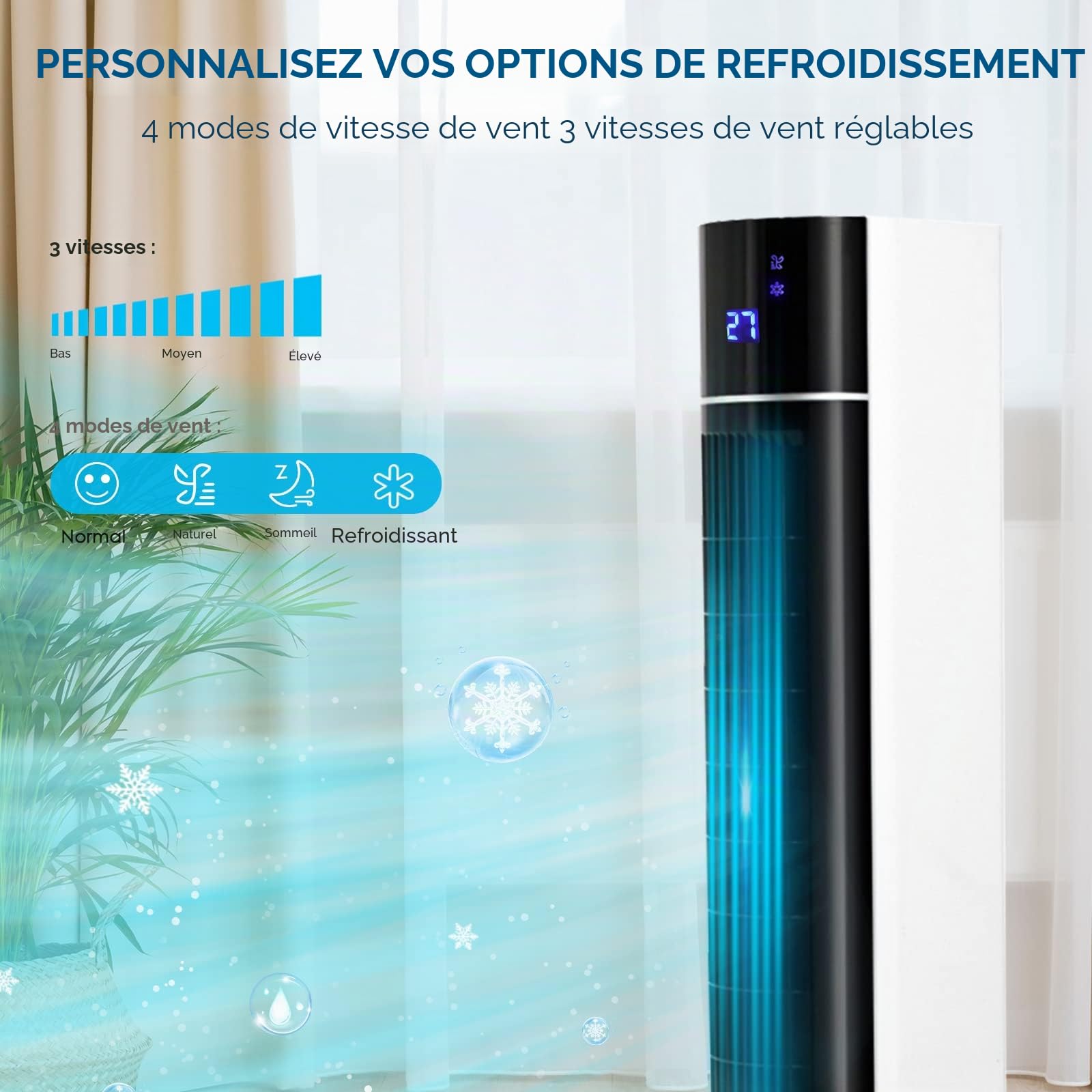 LIFERUN Ventilateur Refroidisseur Tour de 104 cm Avec Télécommande, 4 en 1 Avec Refroidissement, Humidification de Nettoyage, Minuterie 12 Heures, Silencieux pour Chambre à Coucher, Salon, Blanc