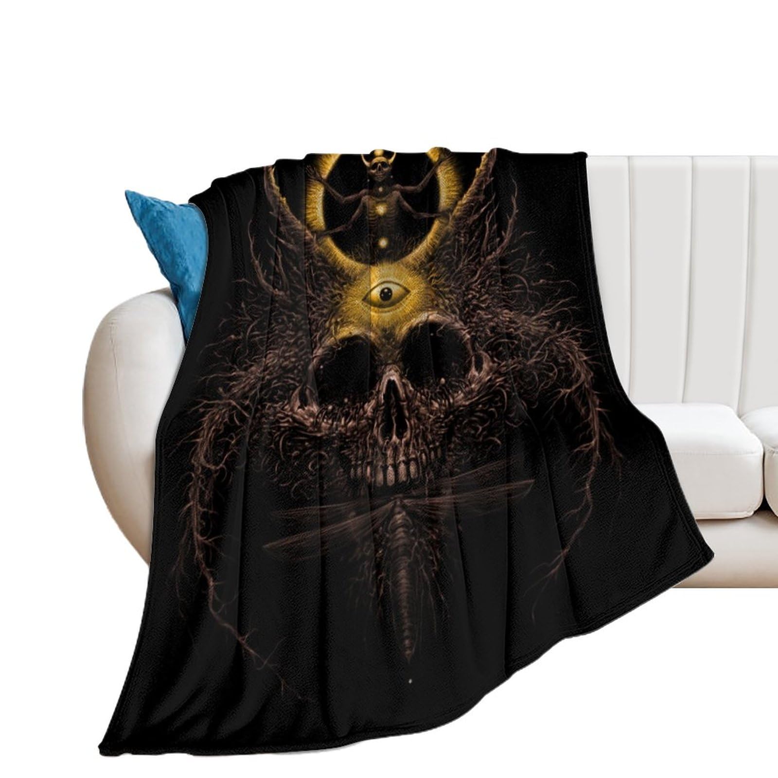 Couverture polaire crâne pour cocooning canapé jeté flanelle 150x200cm