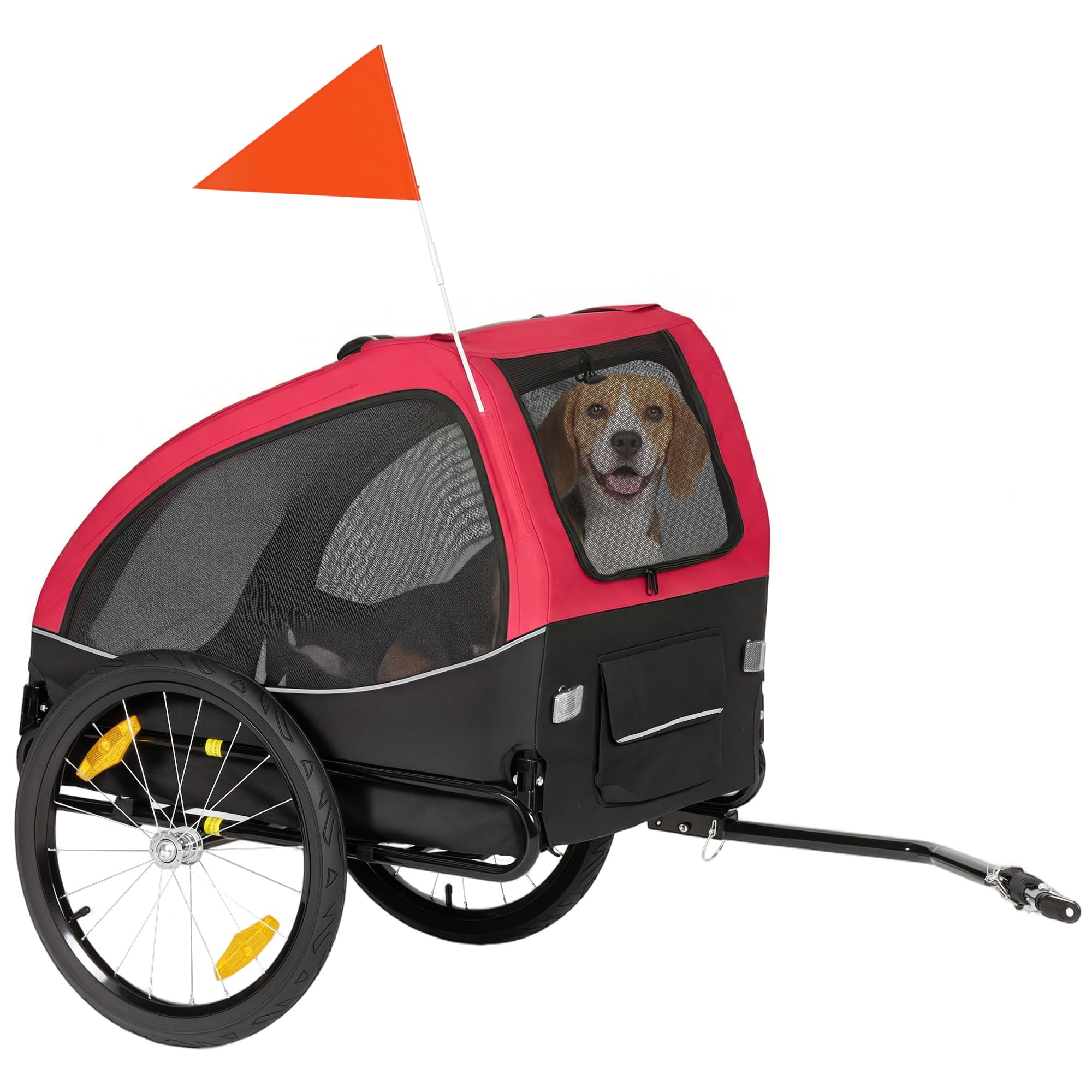 PawHut Hundeanhänger Faltbar Fahrradanhänger für Hunde Hundefahrradanhänger mit Reflektoren, Mesh-Fenster, Rädern, Tür, Sicherheitsflagge, für Hunde bis 20 kg