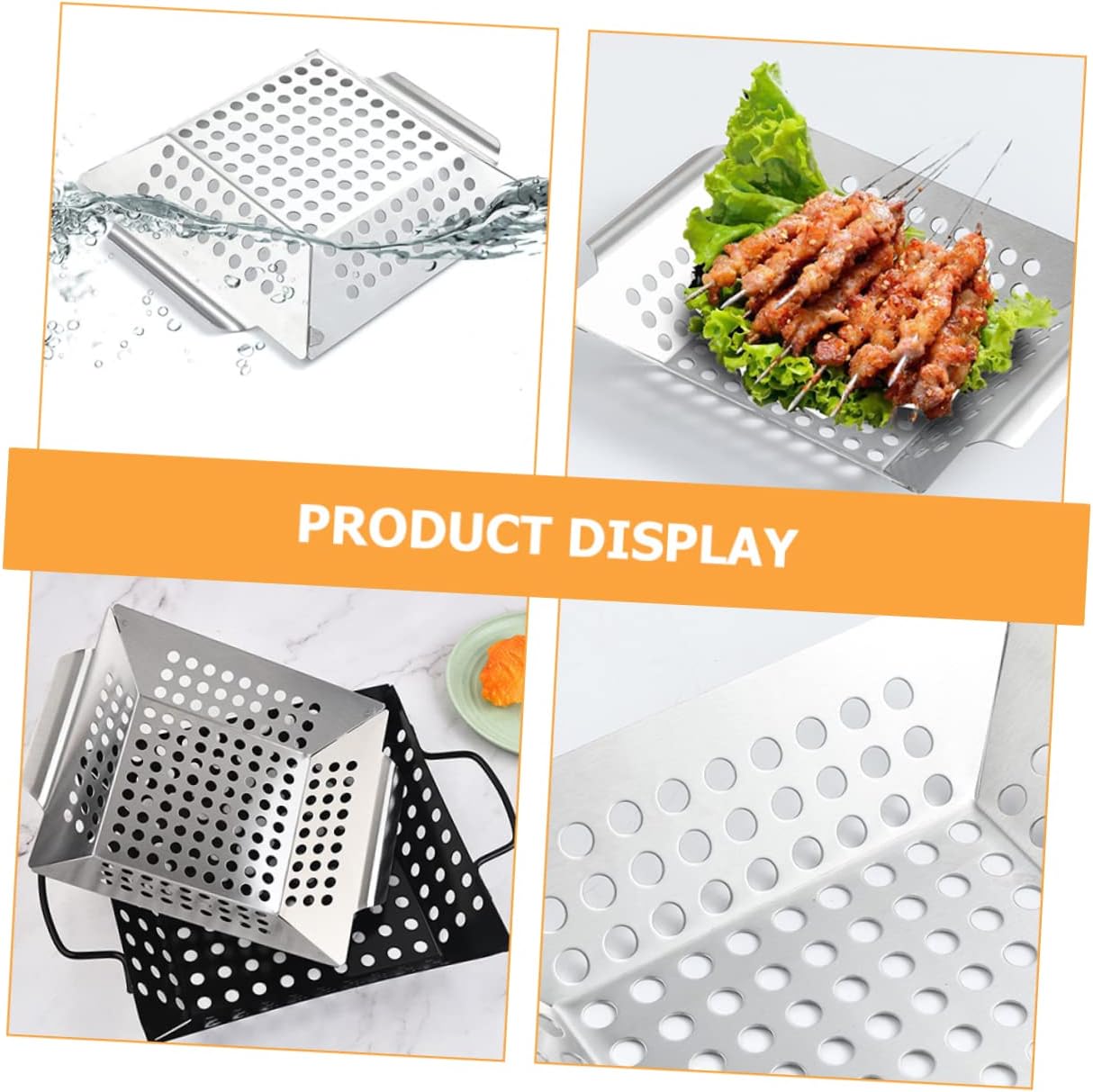 Happyyami 2pcs Bbq Drain Pan Bbq Grilling Pan Food Grill Tray Large Grilling Basket Professional Bbq Grill Topper Camping Griddle Non Stick Bbq Pan Portable Stainless Steel Barbecue Supplies