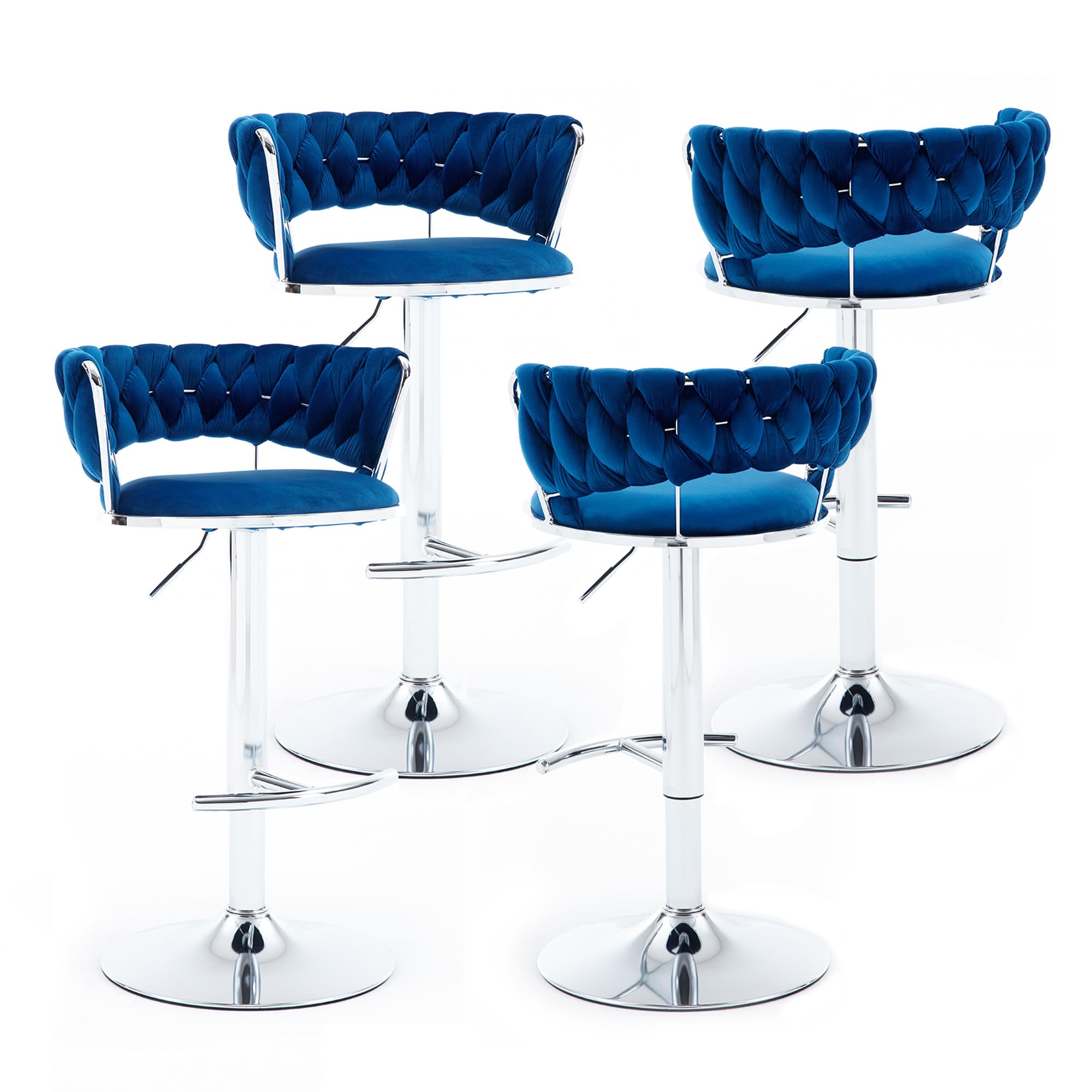 Haplized Velvet Swivel Bar Stools Set of 4, Modern Adjustable 360° Swivel Bar Height Chairs with Woven Hollow Back, Upholstered Counter Height Bar
