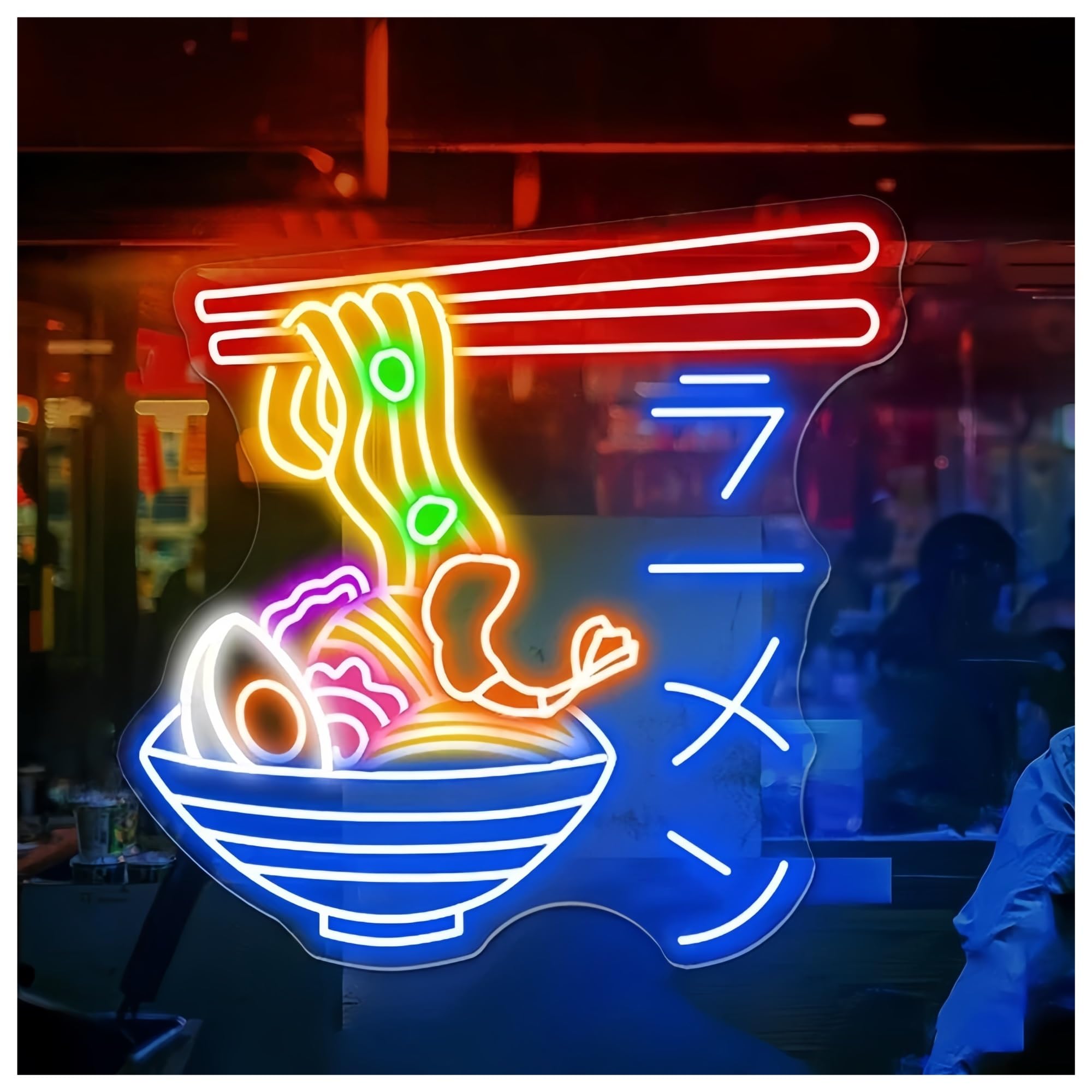 SHOUXI Sign Lamp Delicious Noodles Japanese Ramen Neon Signs Restaurant Decor Lights Ramen Bowl Neon Light(D,60X58CM)