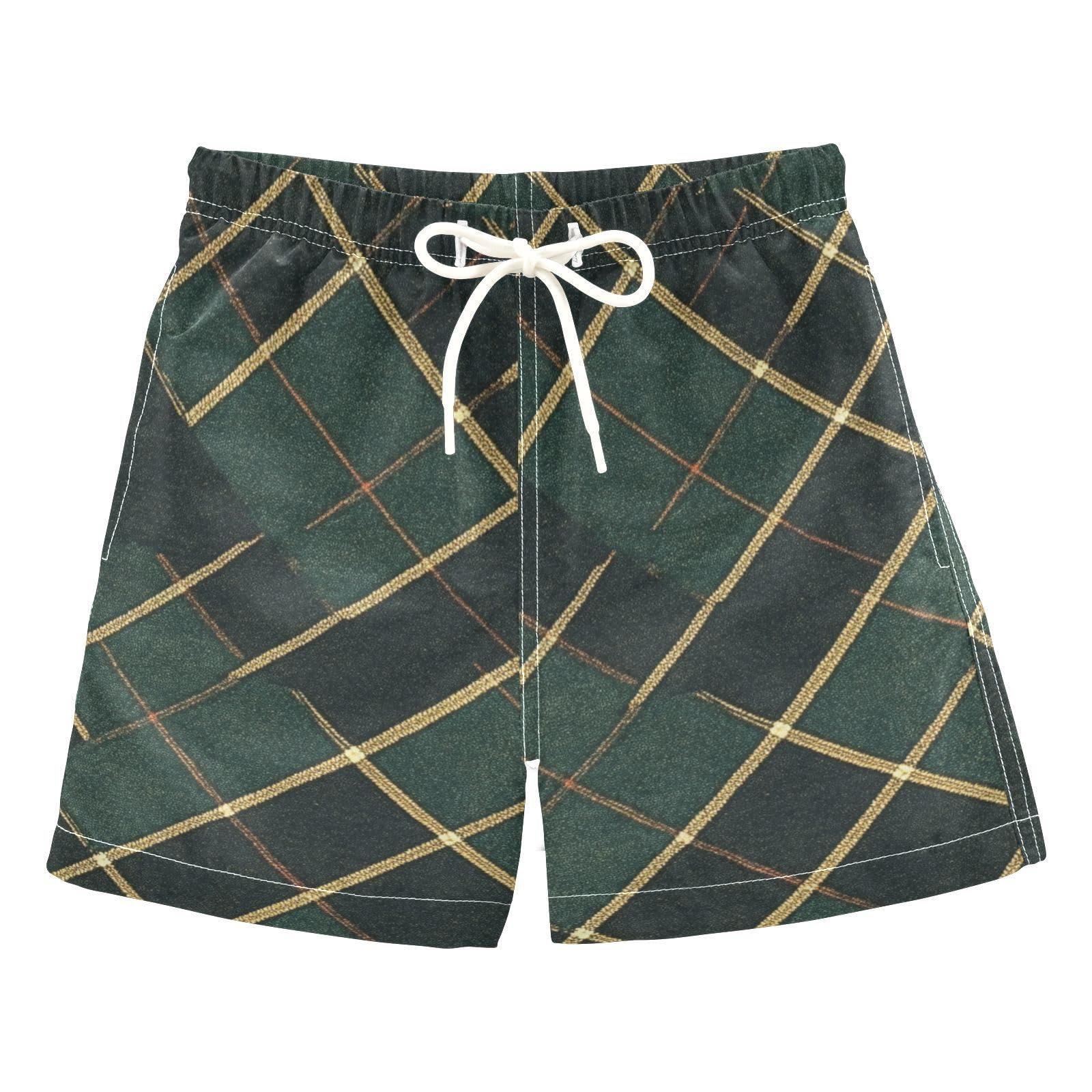 Zathe Green Buffalo Plaid Check Tartan Scotland Toddler Swimsuit Son's Presents Boys Toddler Joggin Shorts Kids Swimwears Funny Presents S 7Y