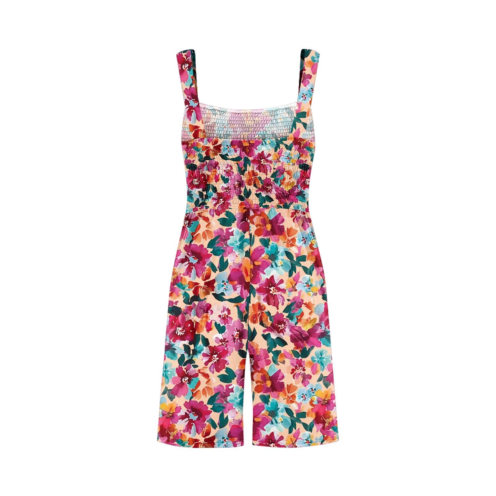 Mono Mujer Verano,Mono Corto para Mujer Peto Corto para Mujer de Una Pieza Sin Mangas Corto con Tirantes Monos de Vestir Mujer Mono de Verano con Estampados de Flores Informal Traje de Pantalón