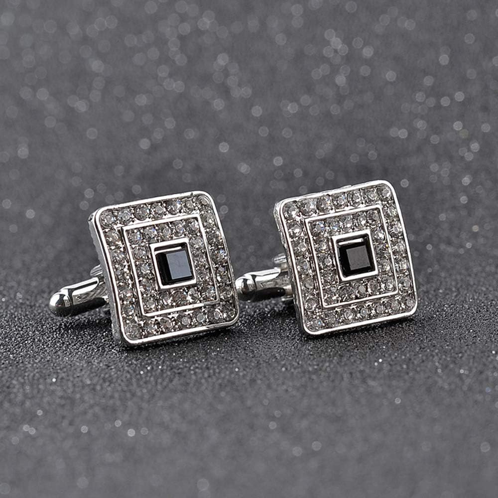 MINGHUA Fashion Square Cubic Zircon Plus Crystal Personality 2 PCS Mens Shirts Cufflinks (Silver)