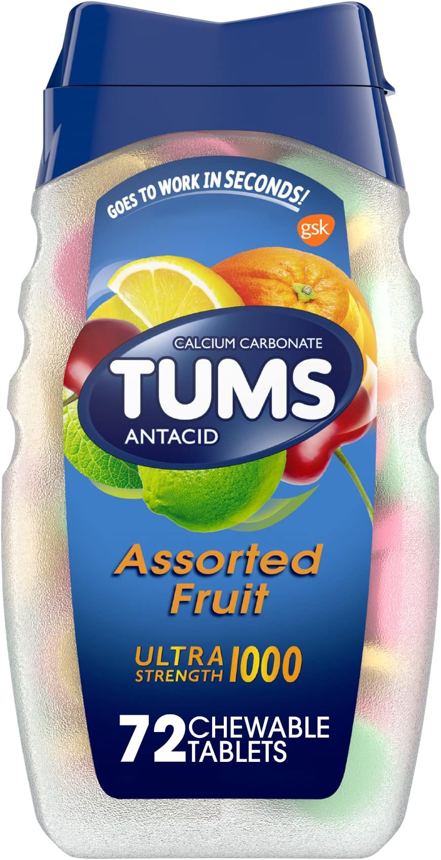 Ultra Strength Antacid Tablets for Chewable Heartburn Relief and Acid Indigestion Relief, Assorted Fruit - 72 Count