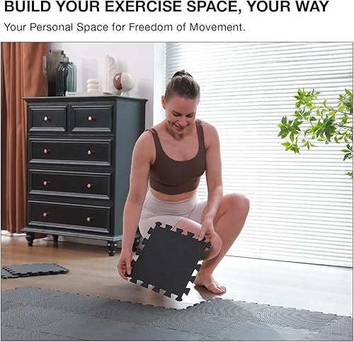Miniatura 2 de AIRHOP Tapete de 18 azulejos para gimnasio, rompecabezas de espuma EVA, azulejos de espuma entrelazados de alta densidad para gimnasio en casa,