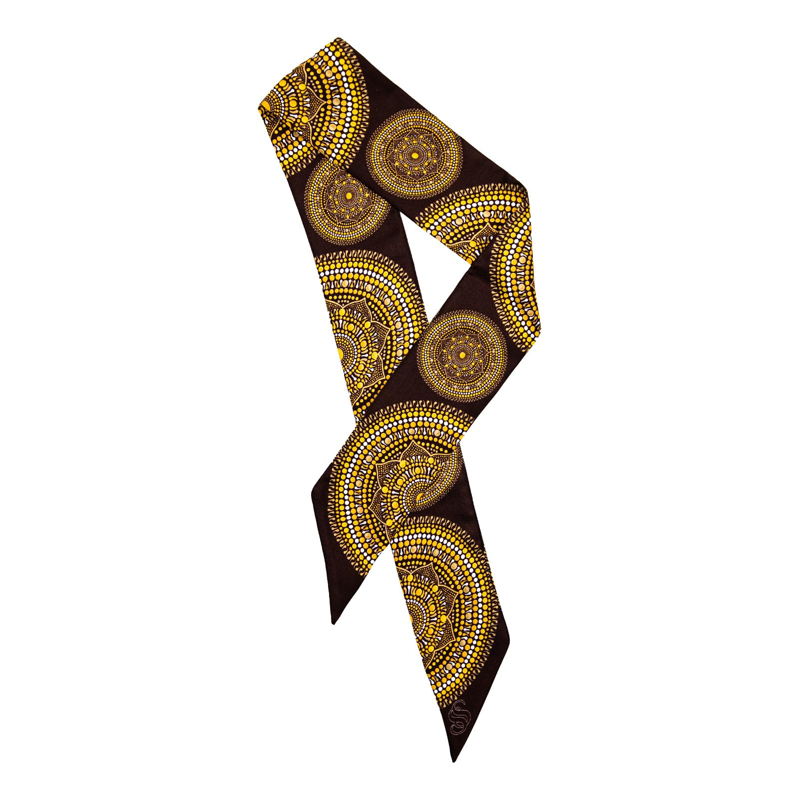 Seta Sole Nastro in 100% Seta Made in Italy, Foulard a Nastro 7,5 x 1000 cm, Mandala Disegnato a Mano, Beige, Accessorio per Borse, Capelli e Polsi