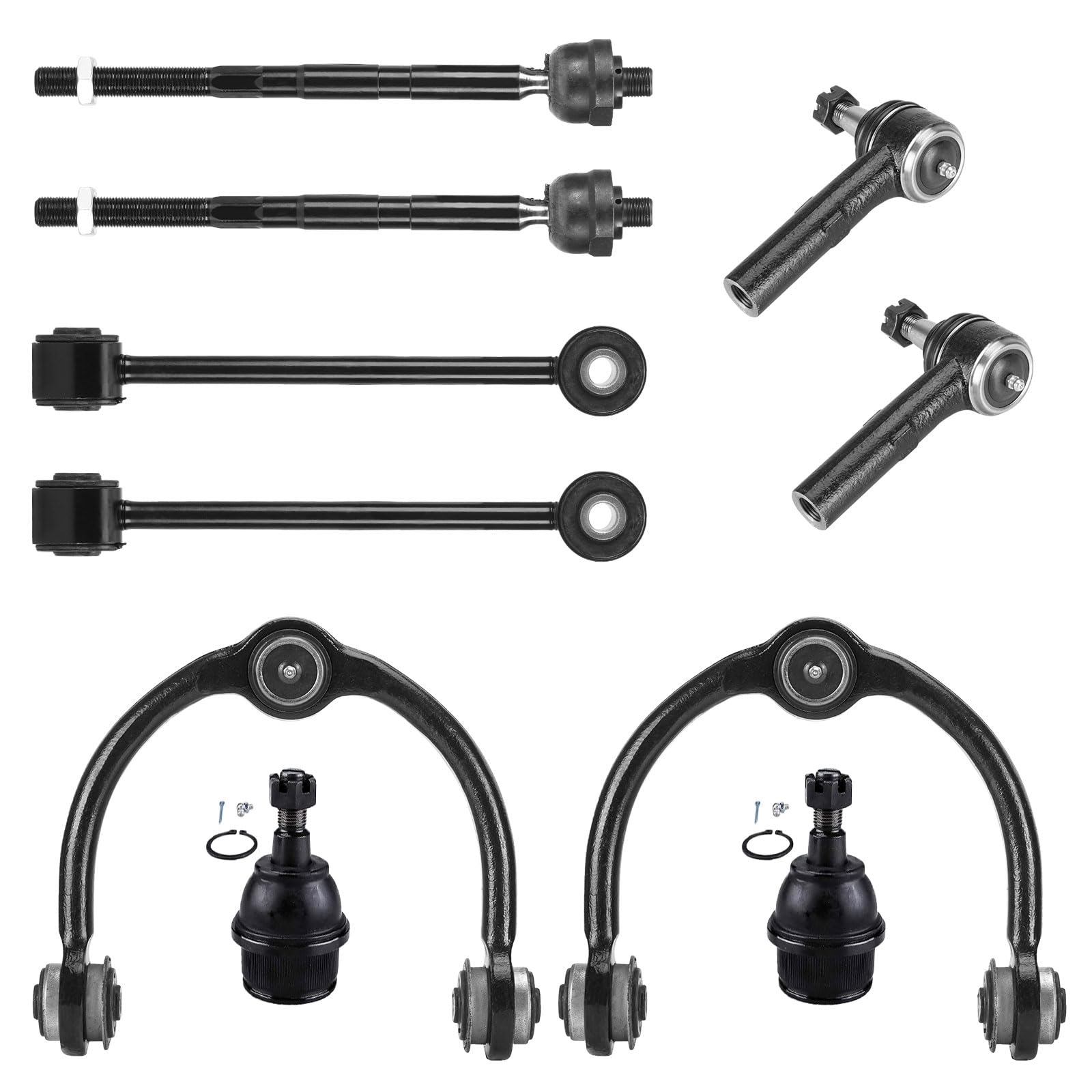 Front Upper Control Arms w/Ball Joints Front Sway Bar/Tie Rod End Links Suspension Kit for 2005-2010 Jeep Grand Cherokee, 2006-2010 Jeep Commander (