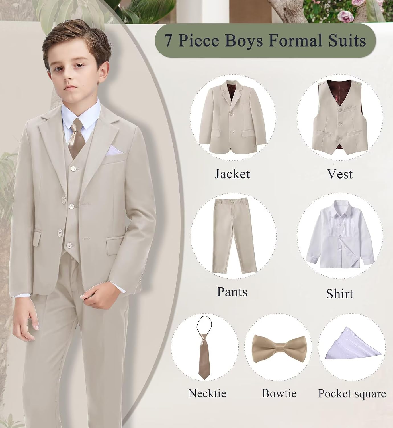 Boys Suit Kids Tuxedo Suits for Boys Formal Blazer Suit Set Easter Wedding Outfit with Tie and Pocket Square