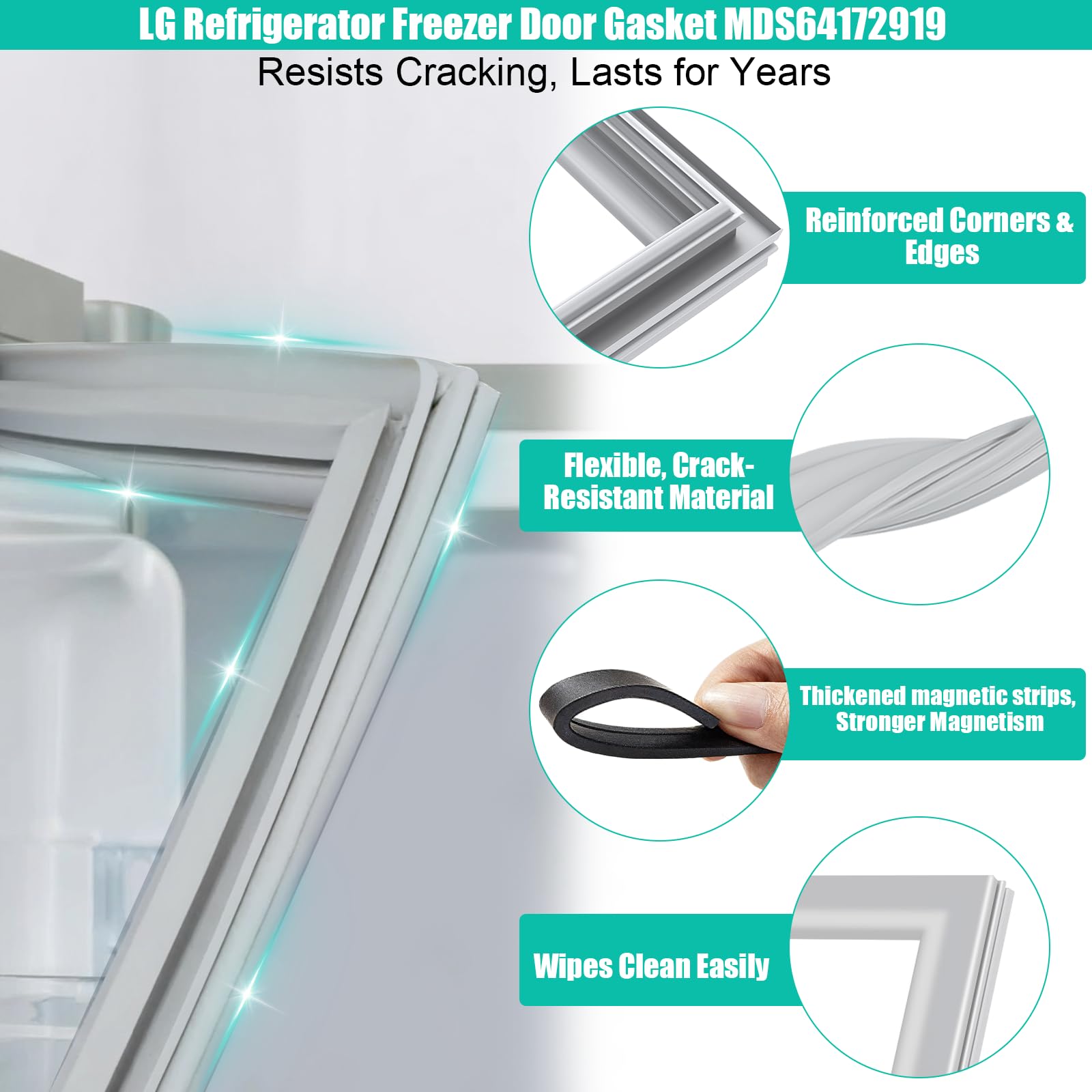 Repuesto de junta de puerta de congelador MDS64172919 para LG 4987JA2008E MDS38201406 A0073995802, piezas de sellado de congelador compatibles con junta de puerta de refrigerador Kenmore