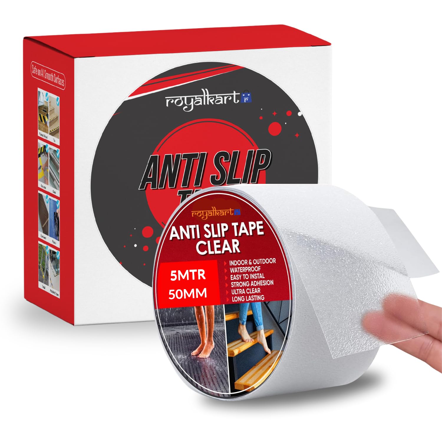 royalkart Premium Anti-Slip/Anti-Skid Tape 5 Metre 50MM (White) Fall Resistant with PET Material and Solvent Acrylic Adhesive Tape for Slippery Floors, Staircase, Ramps, Indoor, Outdoor Use (B09YHD1RZL) Amazon Price History, Amazon Price Tracker