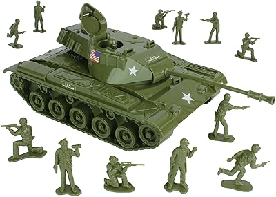 Tim Mee Toy Walker Bulldog Tank Playset- OD Green 13pc - Made in USA