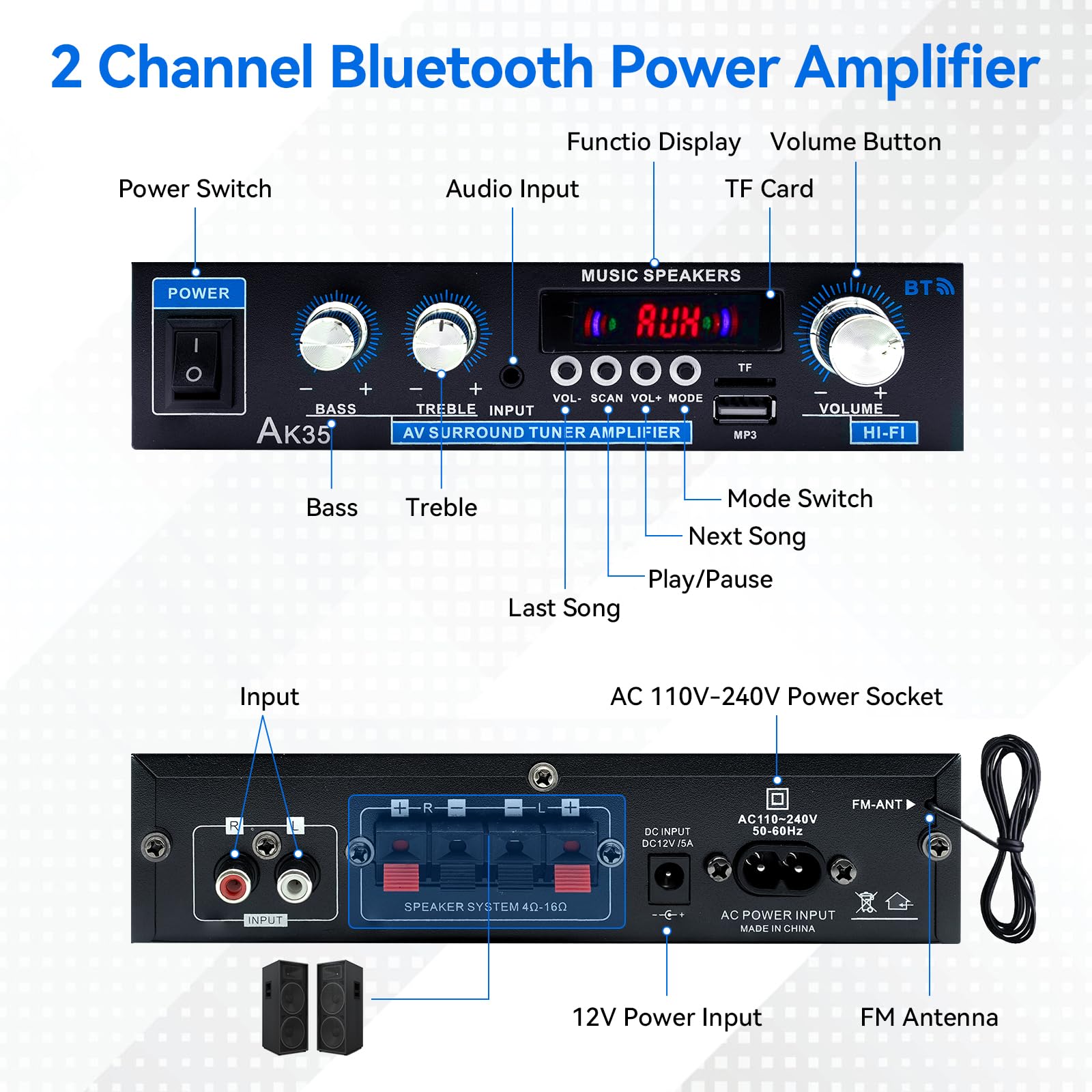 ZK-502C Scheda Amplificatore Audio Stereo Wireless Bluetooth 5.0 2x 50W 2 Canali 793596616969