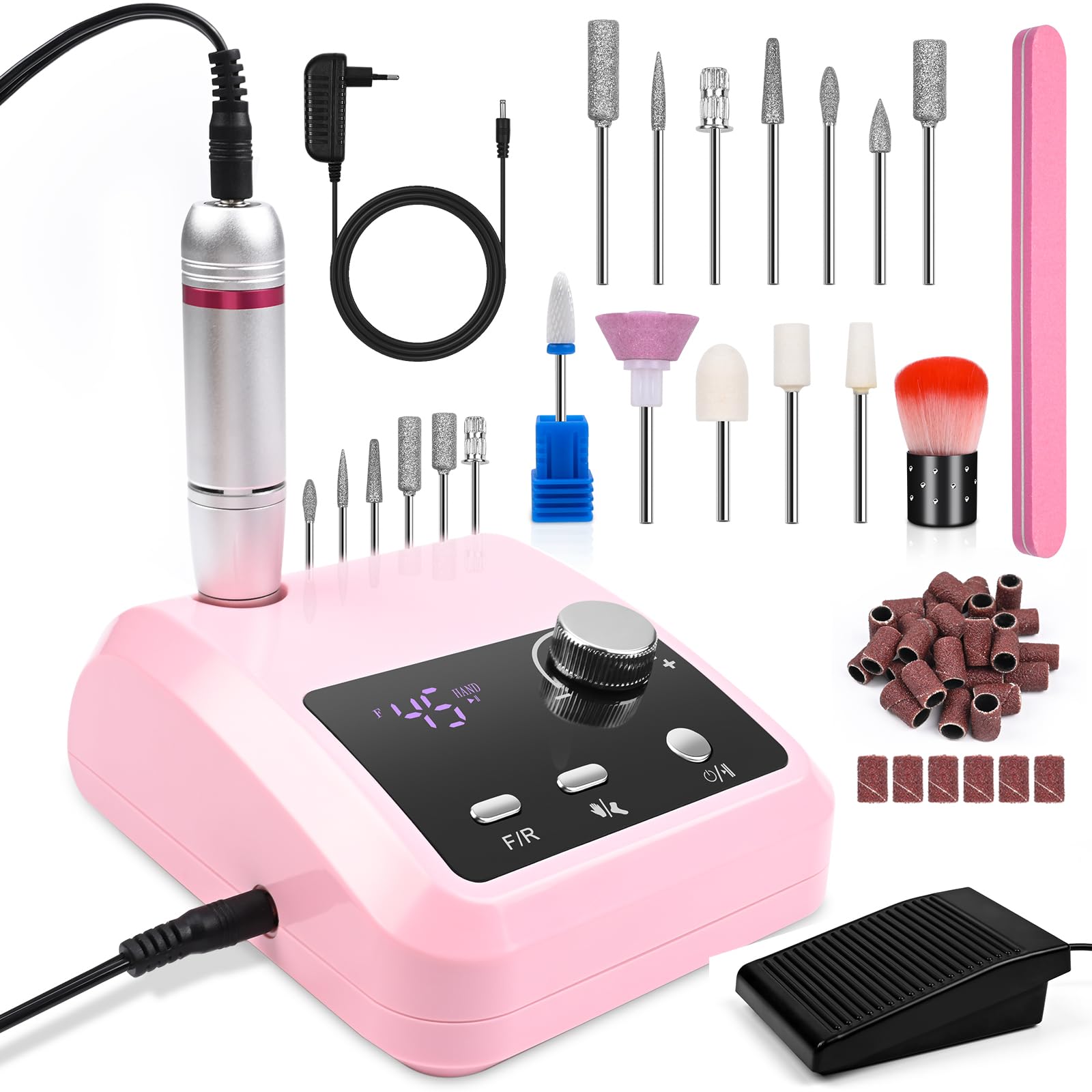 Fresa per Unghie Professionale 45000RPM Lima Unghie Elettrica con LED Intelligente e Modalità Pedale Manicure e Pedicure Kit Trapano Elettrico per Unghie Gel, per Studio Estetiste Casa Regali