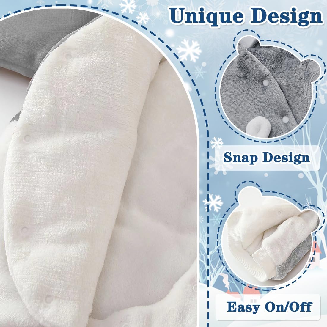 Fairy Baby Newborn Baby Snowsuit Bear Suit Romper Winter Warm Coat Infant Fleece Footie Jumpsuit for Girls Boys 0-18M - Image 4