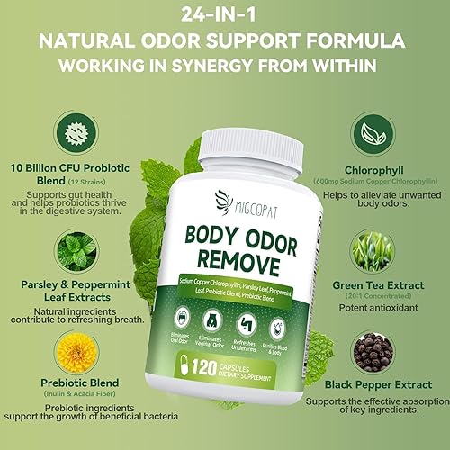 Miniatura 2 de Suplemento desodorante corporal de clorofila, cápsulas de clorofila con perejil y menta, probiótico, té verde, alcachofa de Jerusalén, prebiótico,