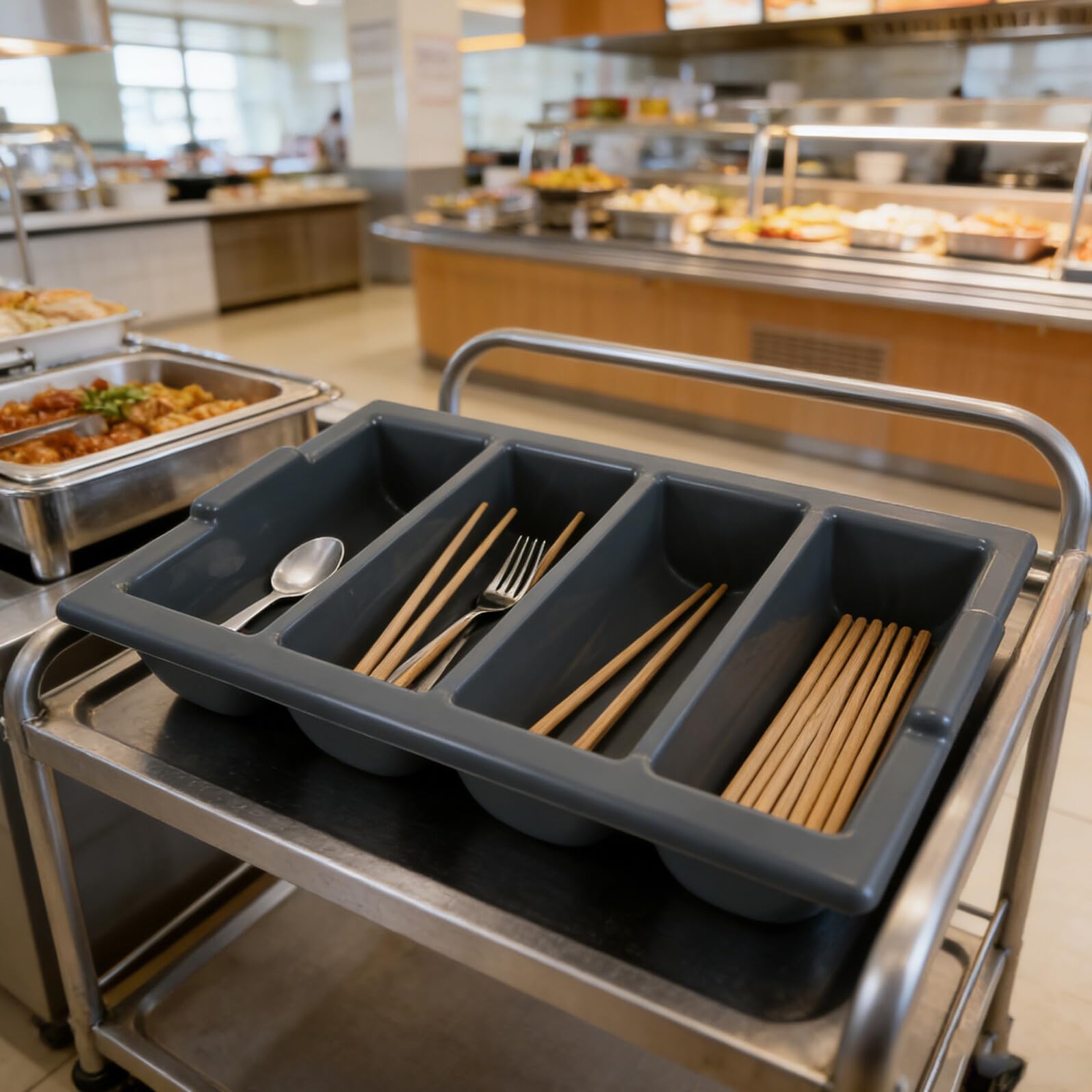 DOITOOL Portaposate in Plastica 4 Scomparti, Organizzatore Utensili da Cucina Salvaspazio per Cassetti, Vassoio Porta Posate Compatto per Buffet e Ristoranti