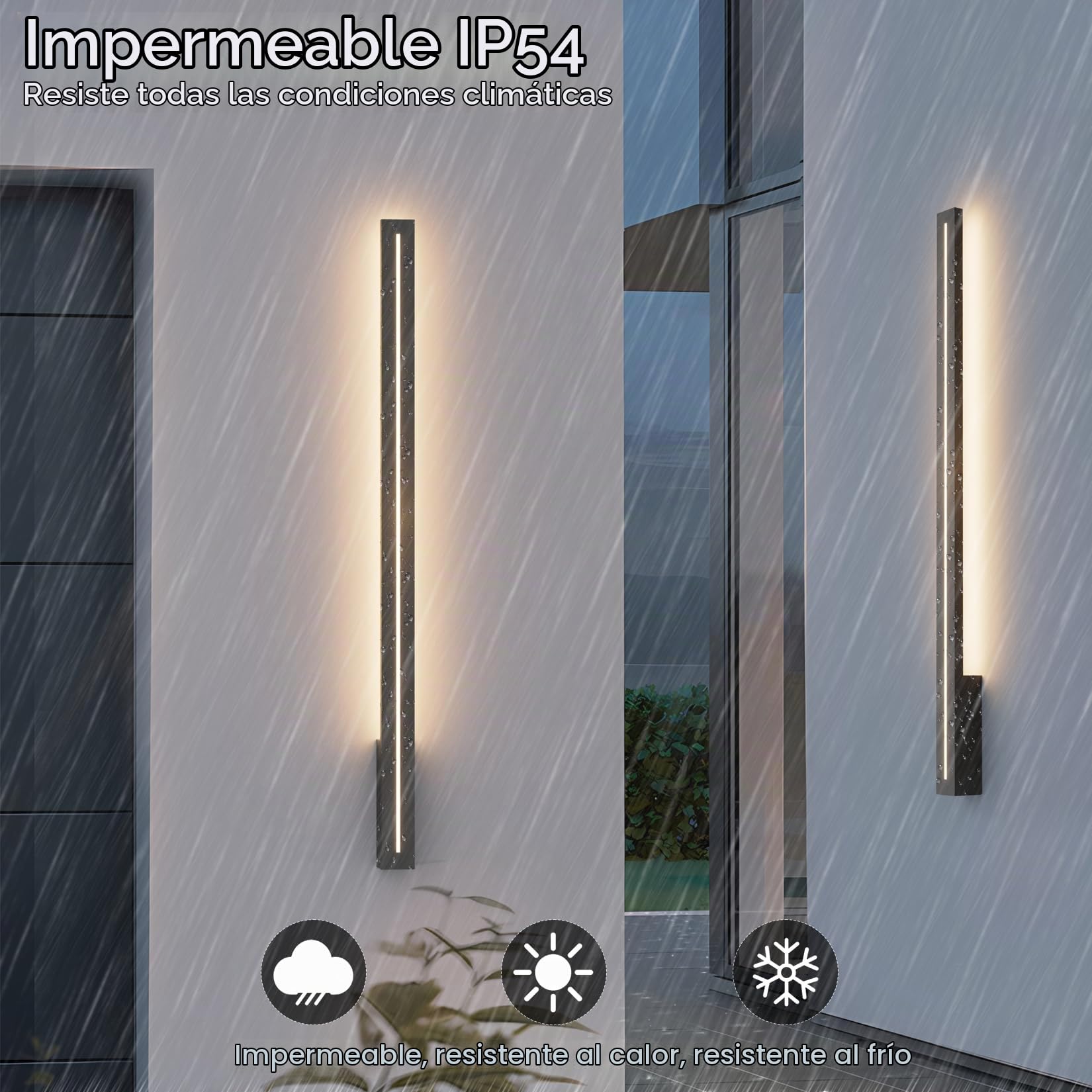 K-Bright Largo Aplique de Pared Exterior/Interior 3000K Blanco Cálido, Lámpara de Pared Exterior IP54 Impermeable para Dormitorio Balcón Patio Jardín (Negro, 100CM) | Resistente al agua IP54, lámpara de pared exterior de aluminio para jardines, terrazas,