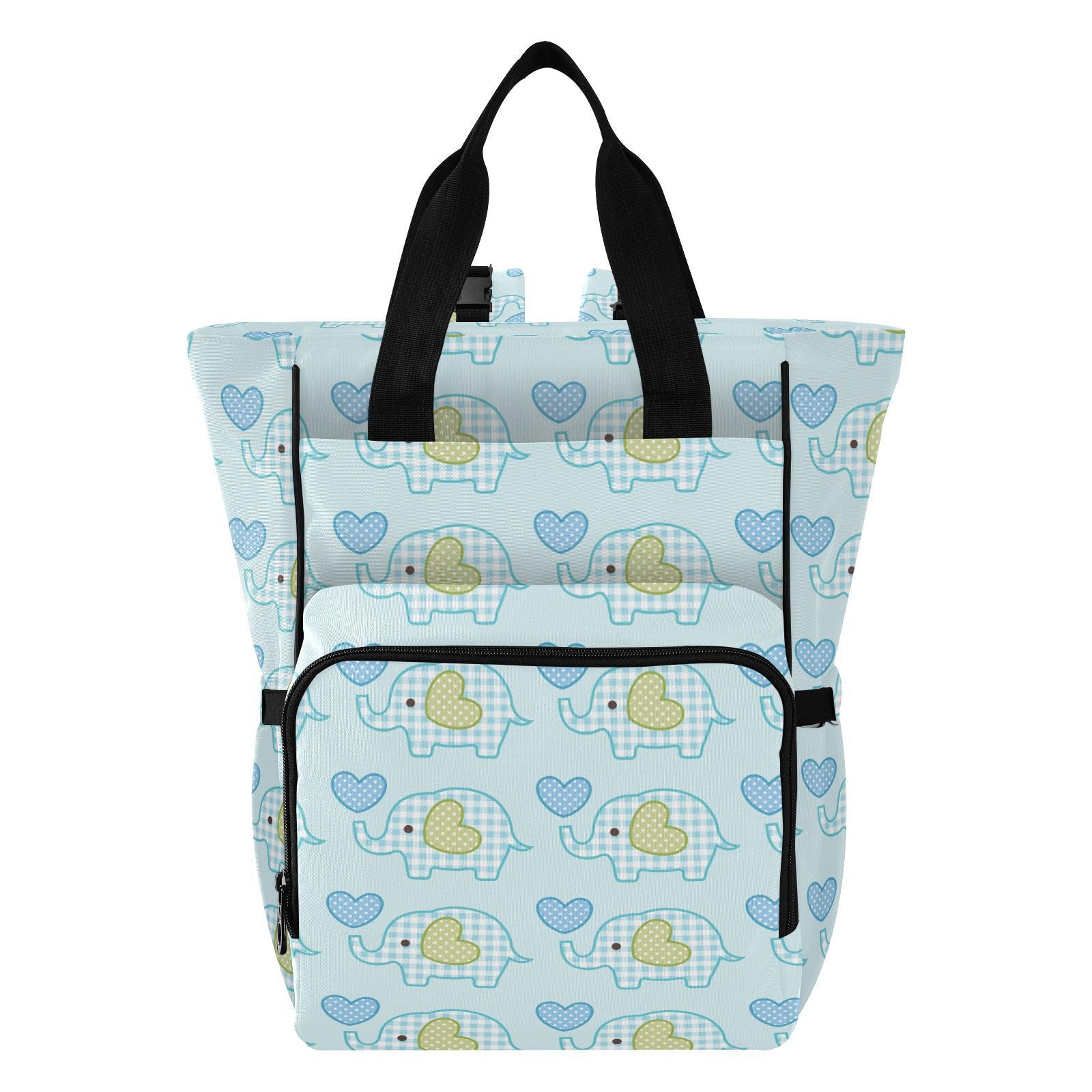 ALAZA Baby Changing Bag Backpack, Nappy Changing Bags Blue Elephant Point Love Multi-Functional Diaper Bag Tote Large Capacity Mum Dad Backpack