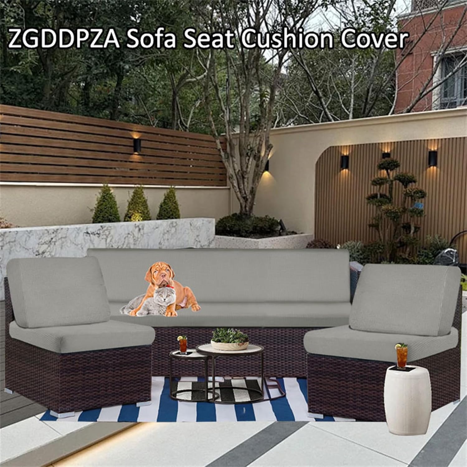 1/2/4/8 Pack Stretch Patio Cushion Covers - Waterproof Outdoor Seat Cover Replacement, Non-Slip Jacquard Sofa Slipcovers, Furniture Protector for Yard Couch (Light Grey,8)