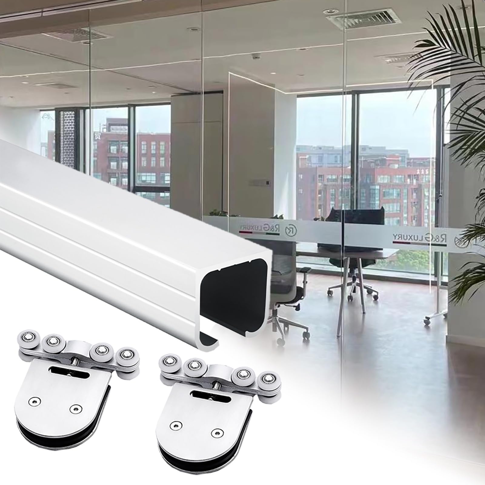 YDHSIKK Glass Sliding Door Track, Sliding Door Hardware Kit For 10-12mm Glass Doors Multicolor Multiple Sizes(Silver,1.7m(5.6ft))